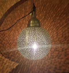 Intricate Moroccan Copper Wall or Ceiling Lamp or Lantern, Ball Shape