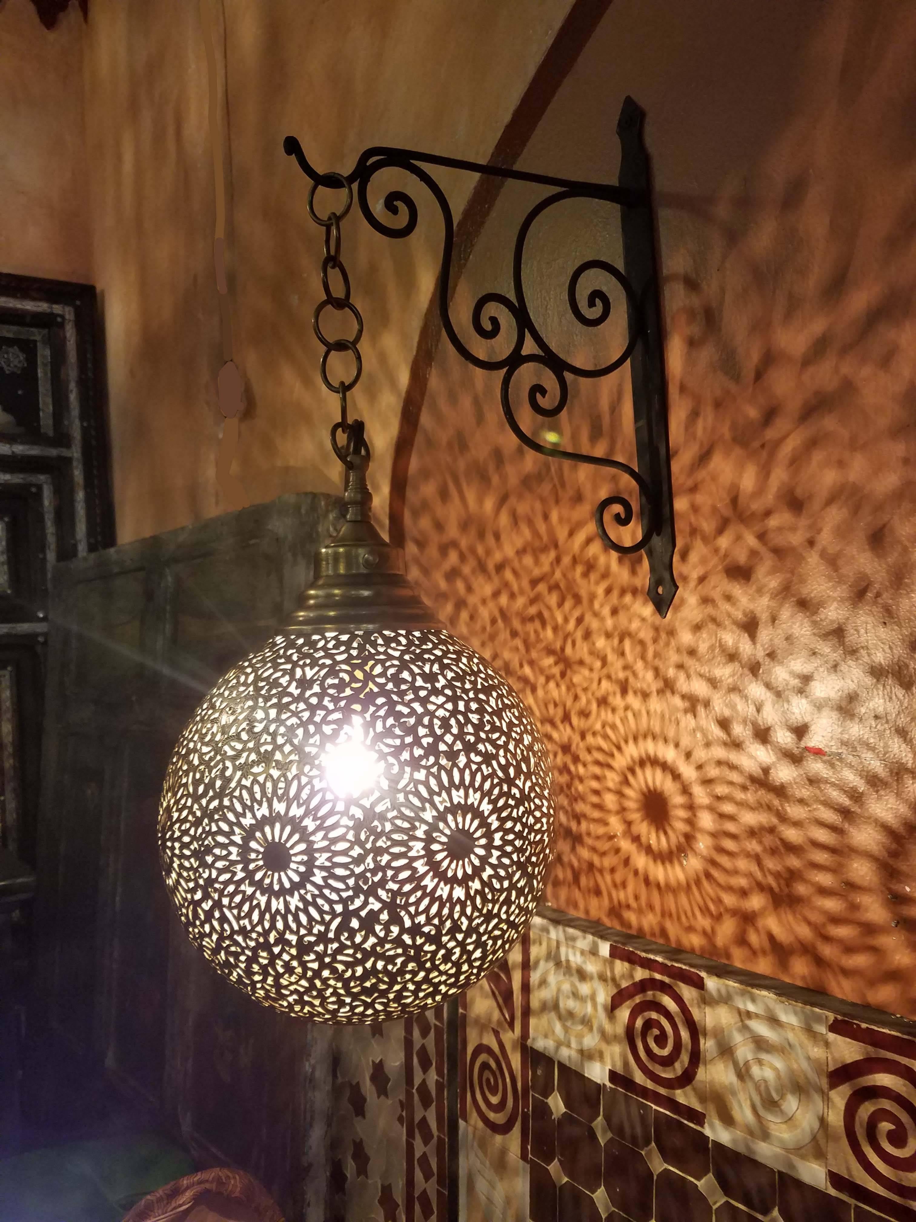 Intricate Moroccan Copper Wall or Ceiling Lamp or Lantern, Ball Shape In Excellent Condition In Orlando, FL