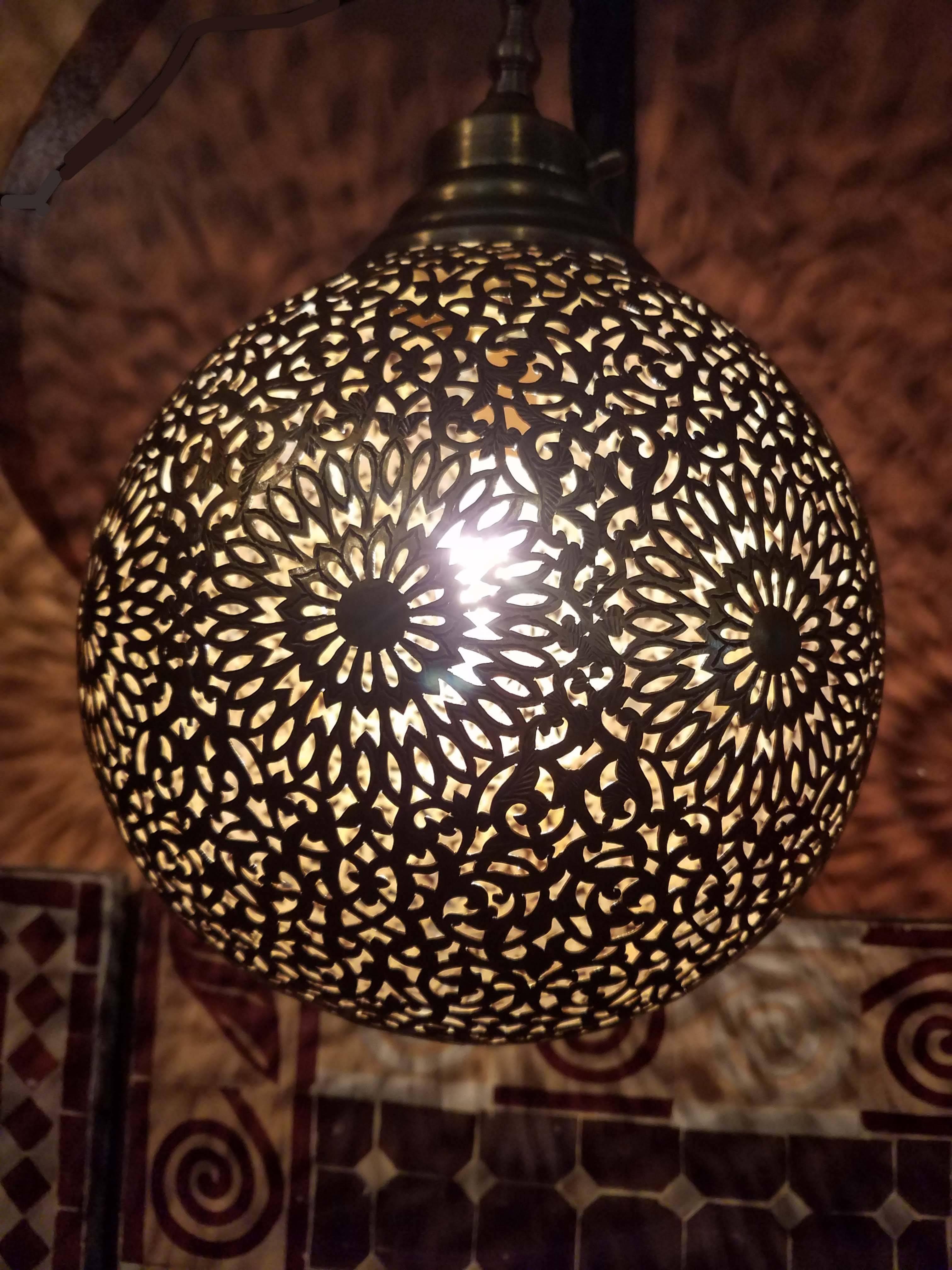 Contemporary Intricate Moroccan Copper Wall or Ceiling Lamp or Lantern, Ball Shape