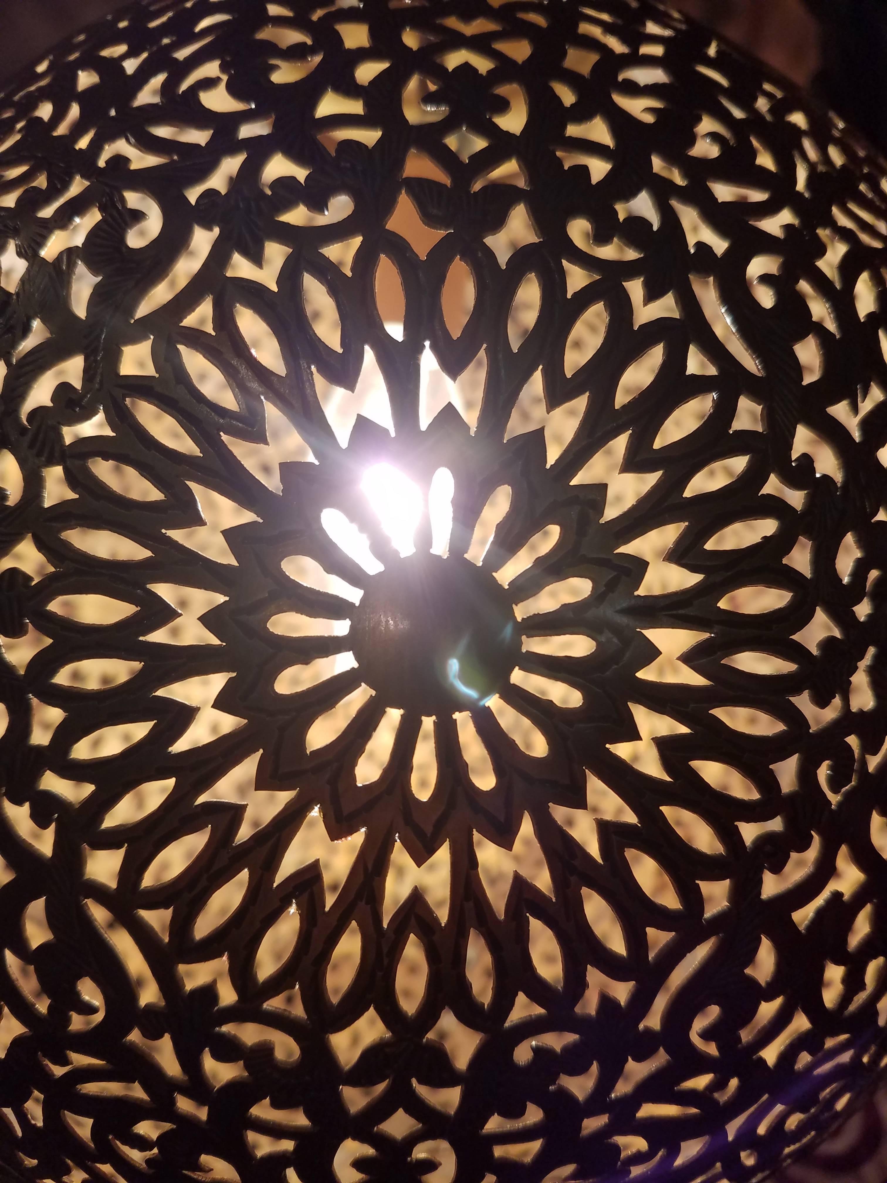 Intricate Moroccan Copper Wall or Ceiling Lamp or Lantern, Ball Shape 1