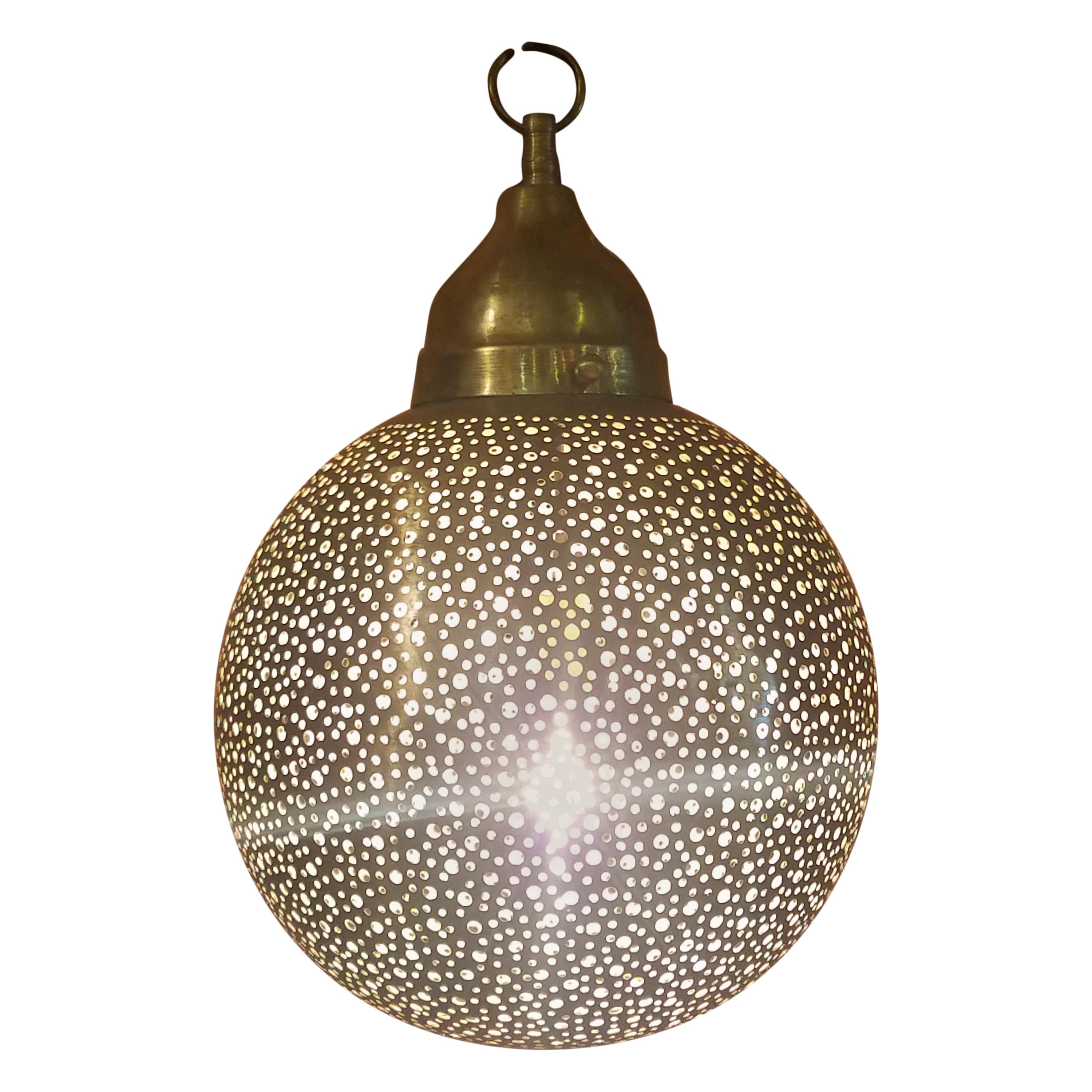 Intricate Moroccan Copper Wall or Ceiling Lamp or Lantern, Ball Shape For Sale