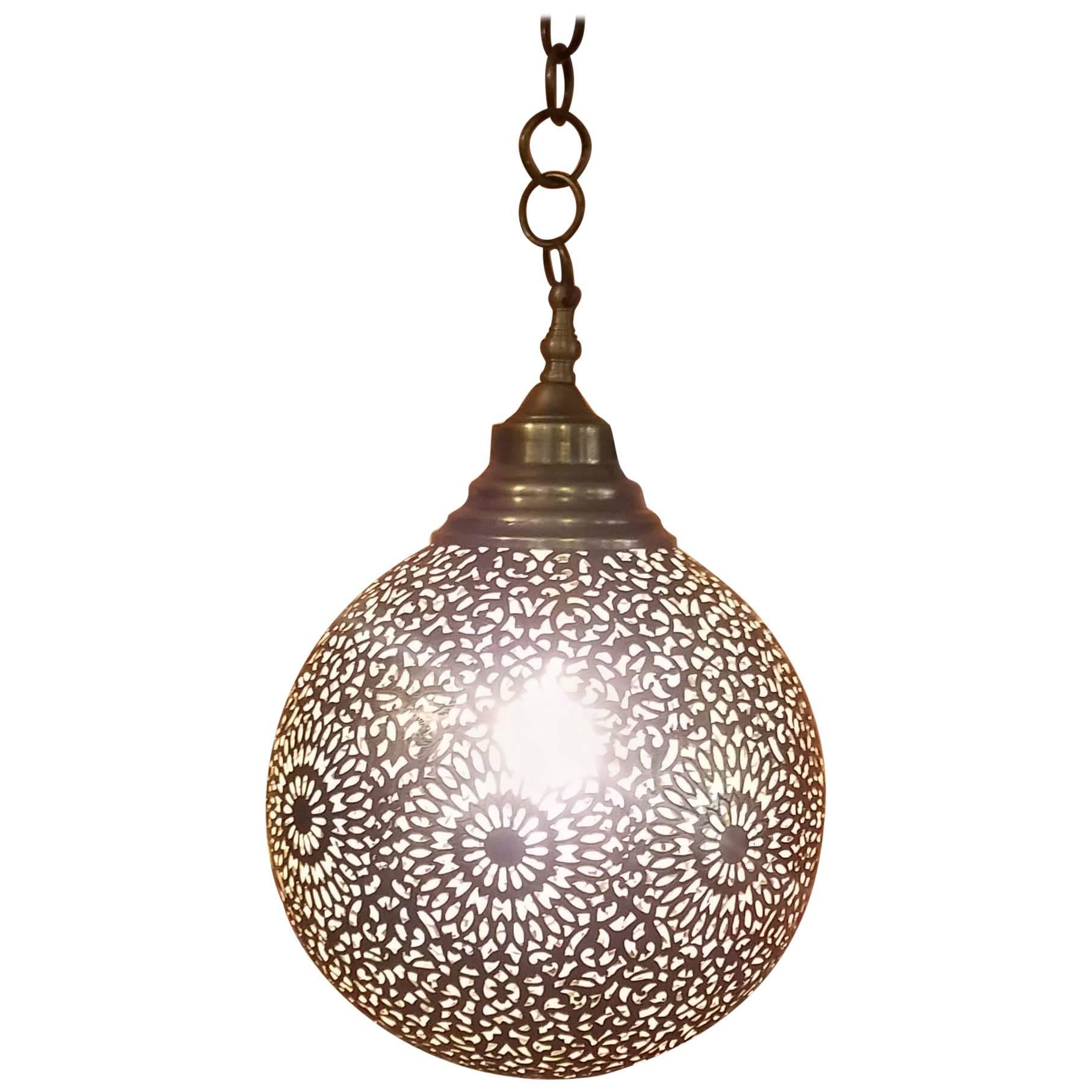 Intricate Moroccan Copper Wall or Ceiling Lamp or Lantern, Ball Shape