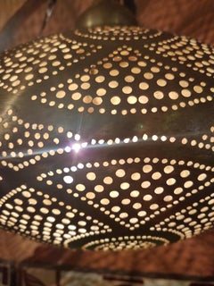 Intricate Moroccan Copper Wall or Ceiling Lamp or Lantern, Large Secoupe Shape