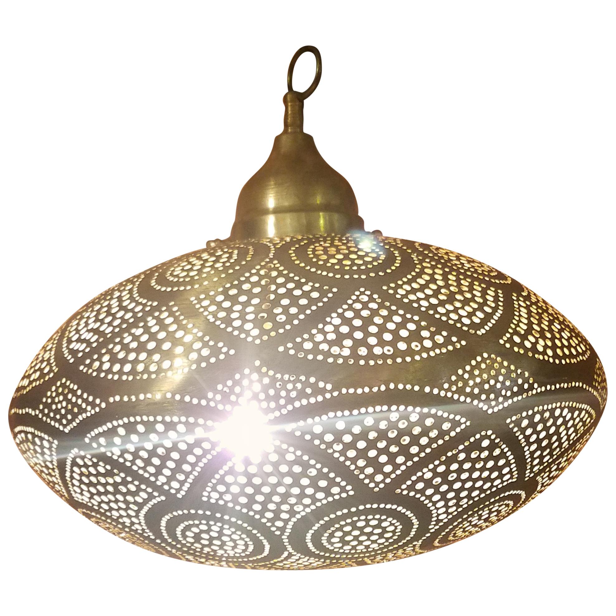 Intricate Moroccan Copper Wall or Ceiling Lamp or Lantern, Large Secoupe Shape For Sale