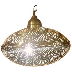 Intricate Moroccan Copper Wall or Ceiling Lamp or Lantern, Large Secoupe Shape