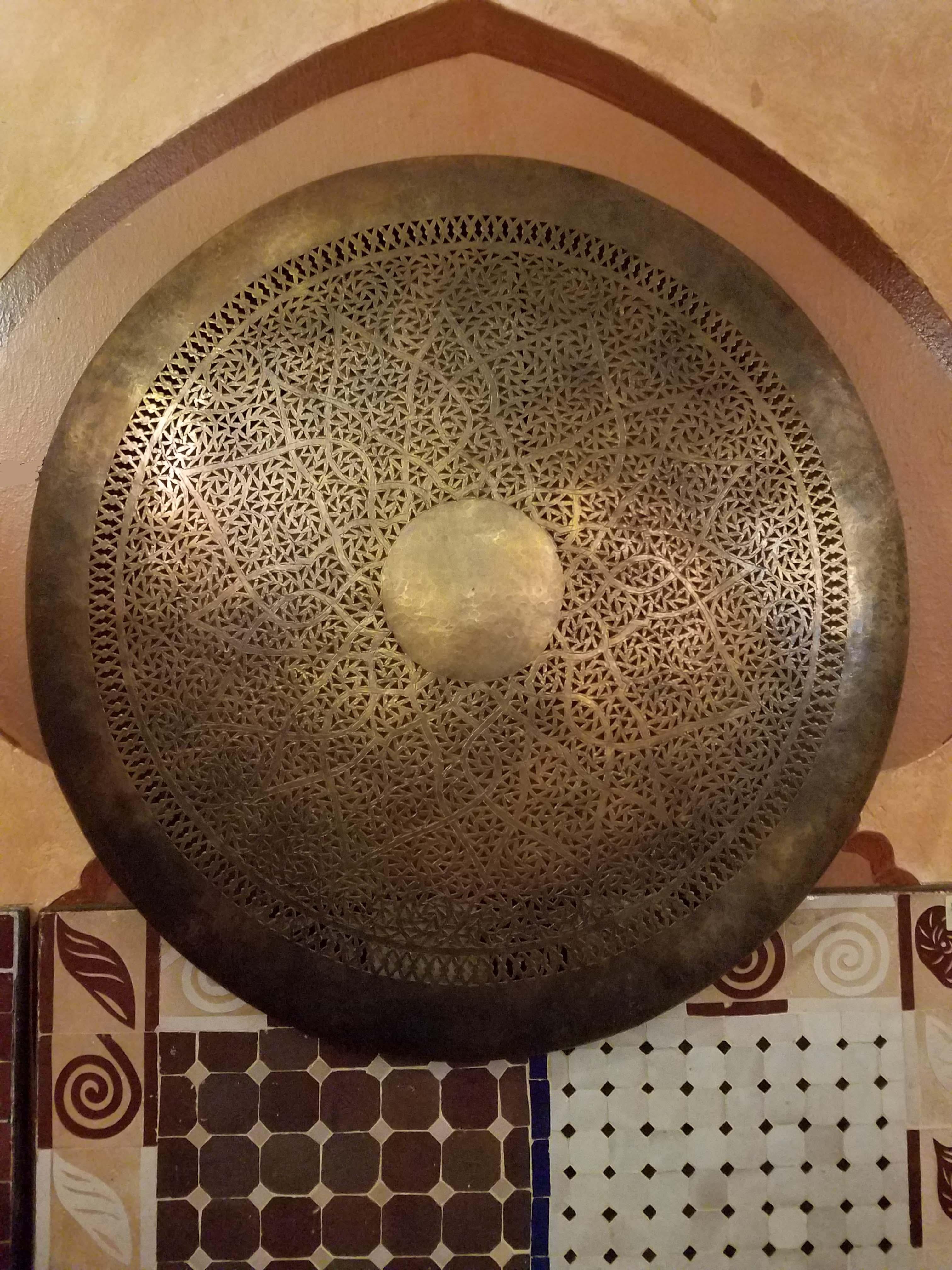 Intricate Moroccan Copper Wall Sconce, Large Circular In Excellent Condition In Orlando, FL