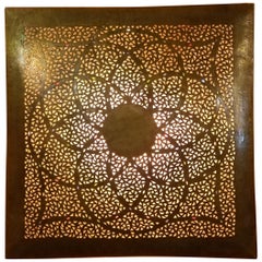 Intricate Moroccan Copper Wall Sconce, Large Square