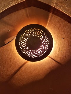 Intricate Moroccan Copper Wall Sconce, Small Circular