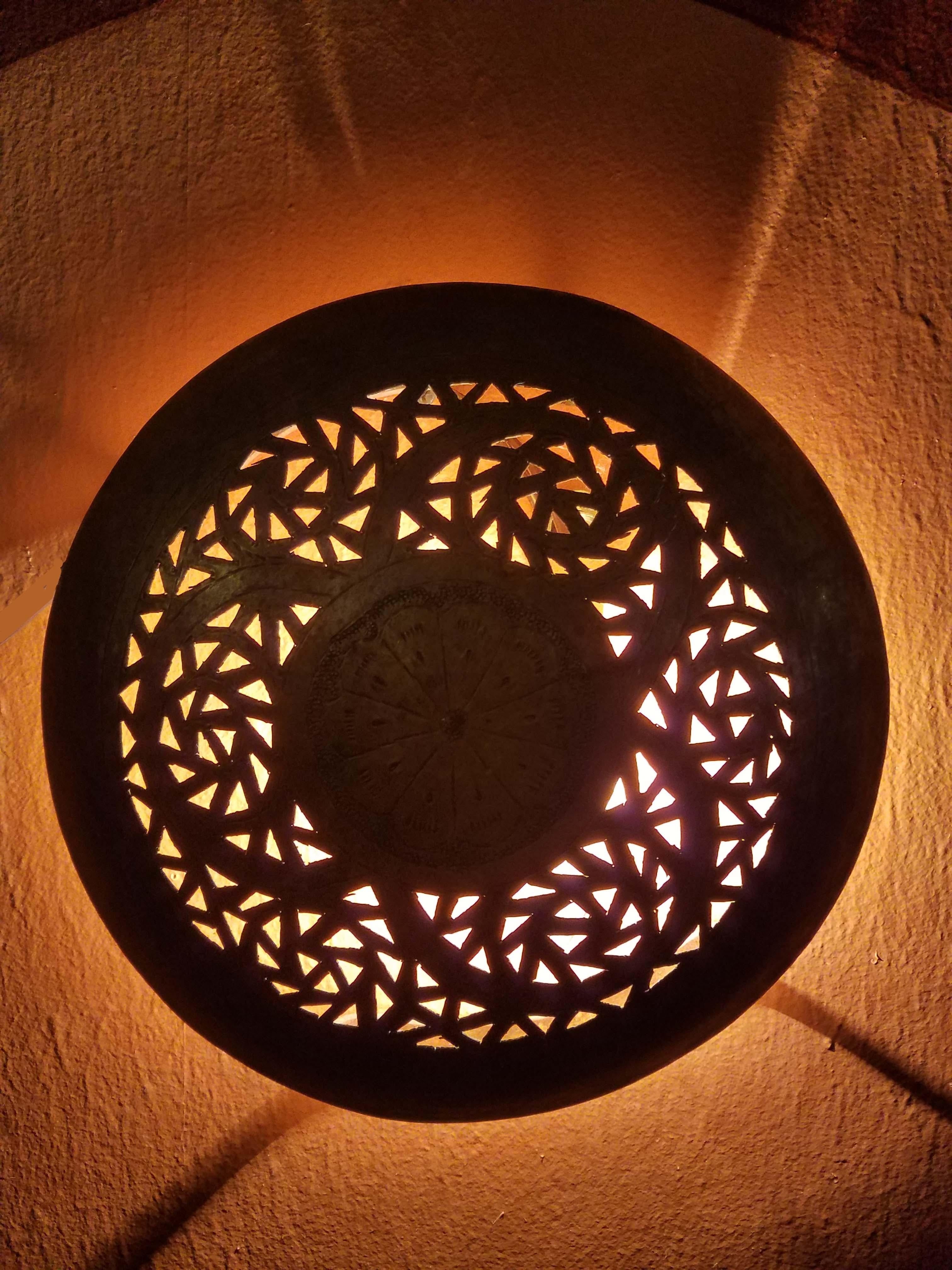 Hammered Intricate Moroccan Copper Wall Sconce, Small Circular For Sale