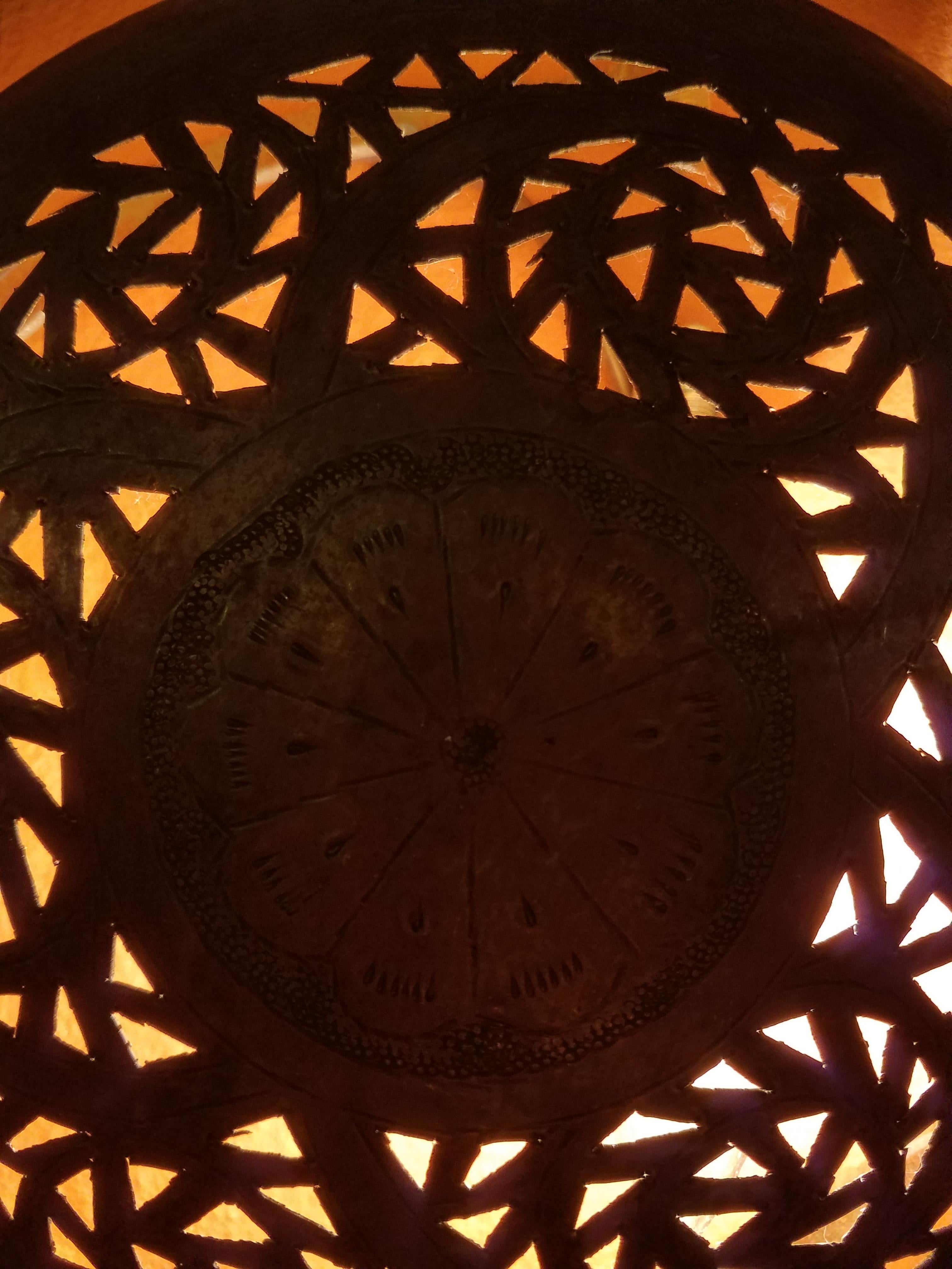 Intricate Moroccan Copper Wall Sconce, Small Circular In Excellent Condition For Sale In Orlando, FL