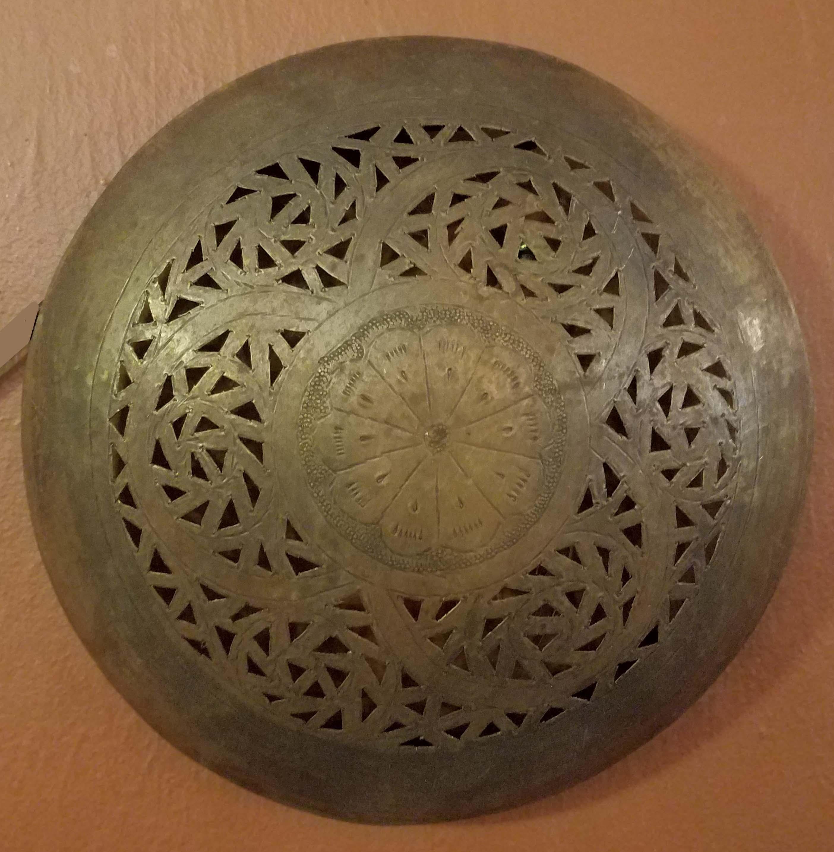 Contemporary Intricate Moroccan Copper Wall Sconce, Small Circular For Sale