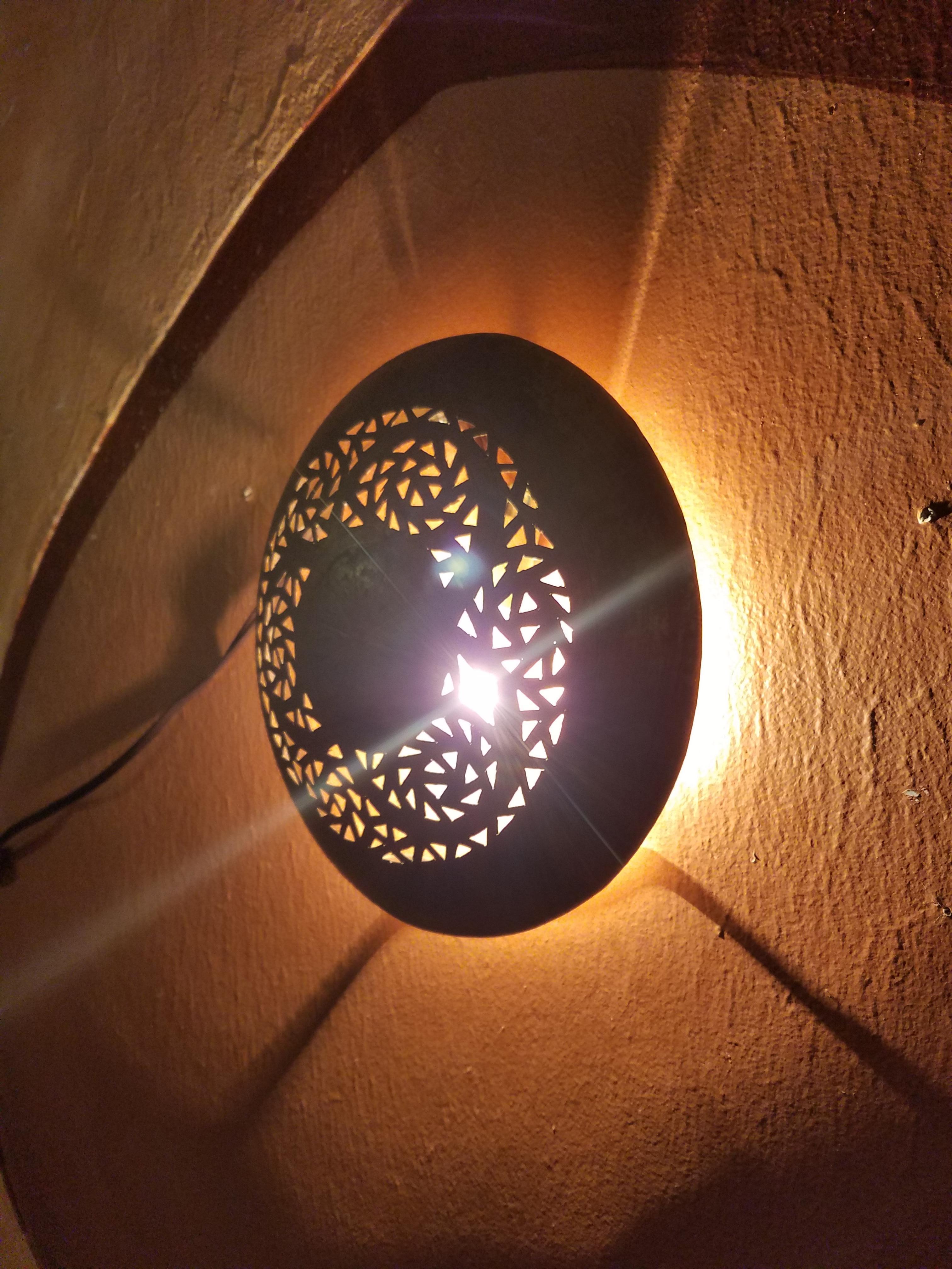 Intricate Moroccan Copper Wall Sconce, Small Circular For Sale 1