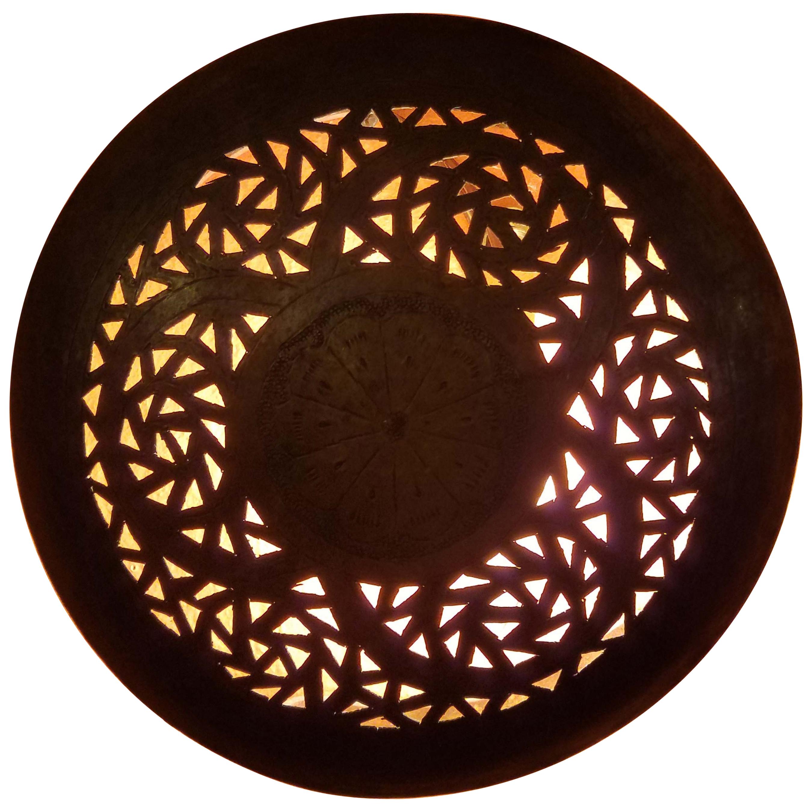 Intricate Moroccan Copper Wall Sconce, Small Circular For Sale