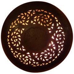 Intricate Moroccan Copper Wall Sconce, Small Circular