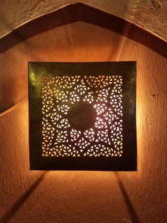 Intricate Moroccan Copper Wall Sconce, Small Square