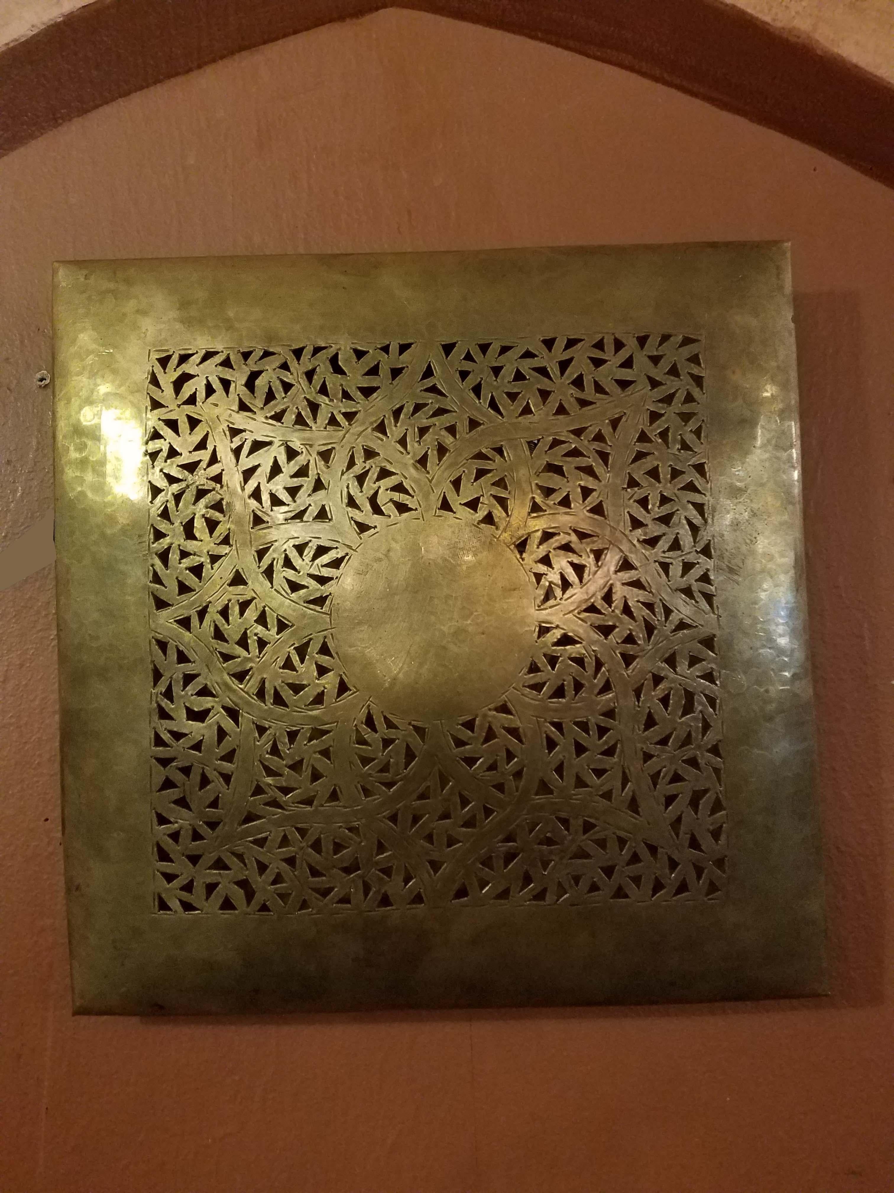 Intricate Moroccan Copper Wall Sconce, Small Square In Excellent Condition For Sale In Orlando, FL