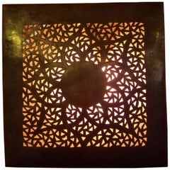 Intricate Moroccan Copper Wall Sconce, Small Square