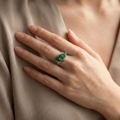 Intricate Natural Diamond and Carved Imperial Jade Ring in 18K White Gold