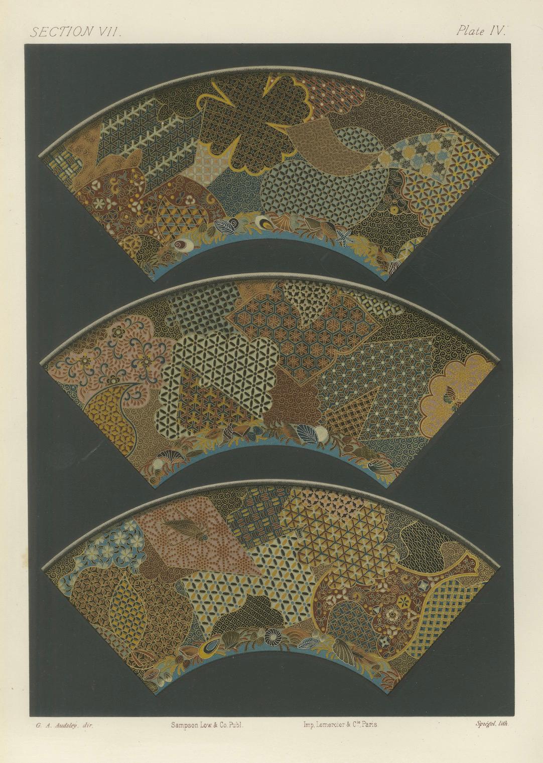 Intricate Patterns of Japanese Fan Design, from Audsley’s Decorative Art, 1884 For Sale 1