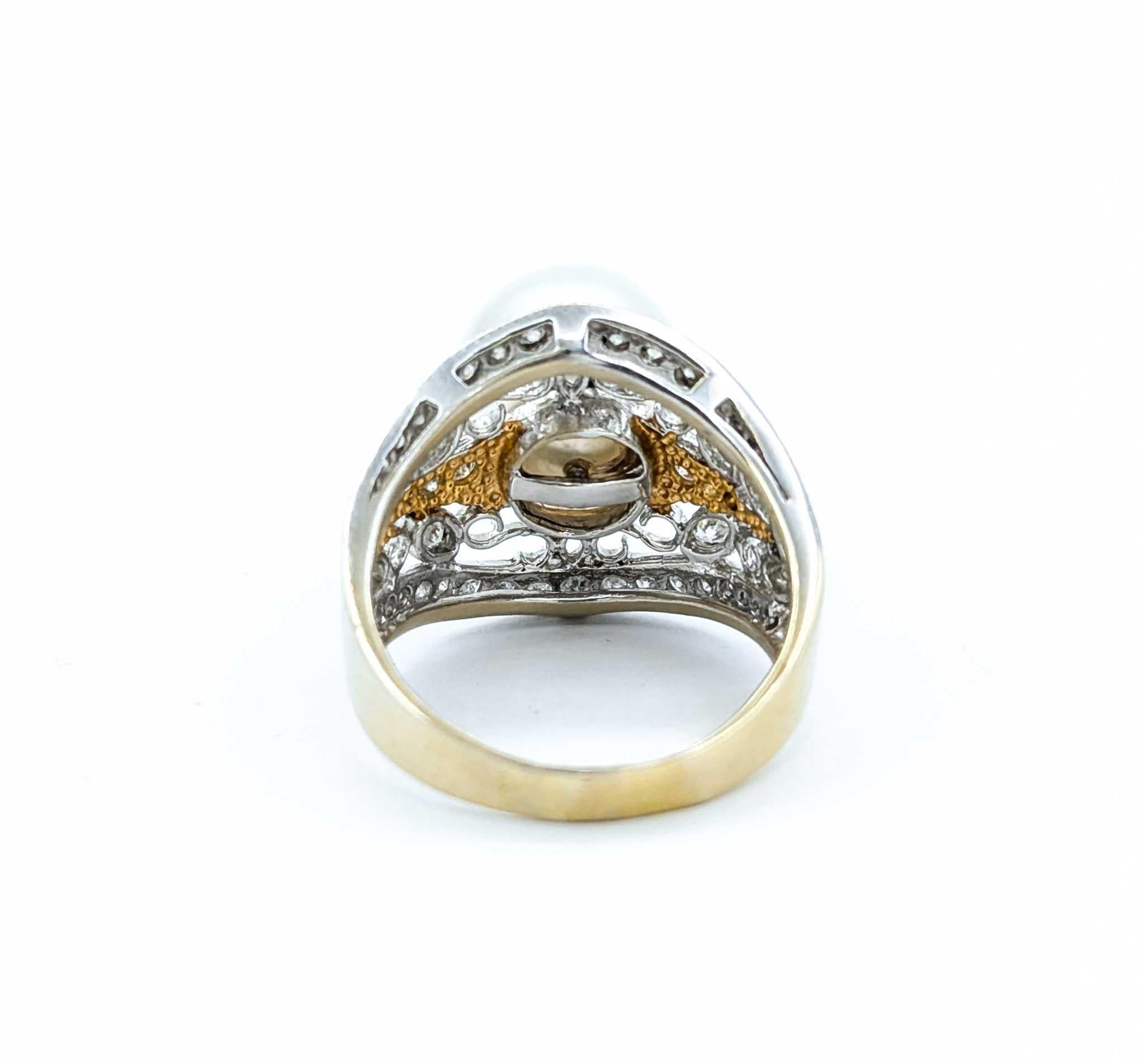 Komplizierter Perlen- und Diamantring aus zweifarbigem 18-karätigem Gold im Angebot 3
