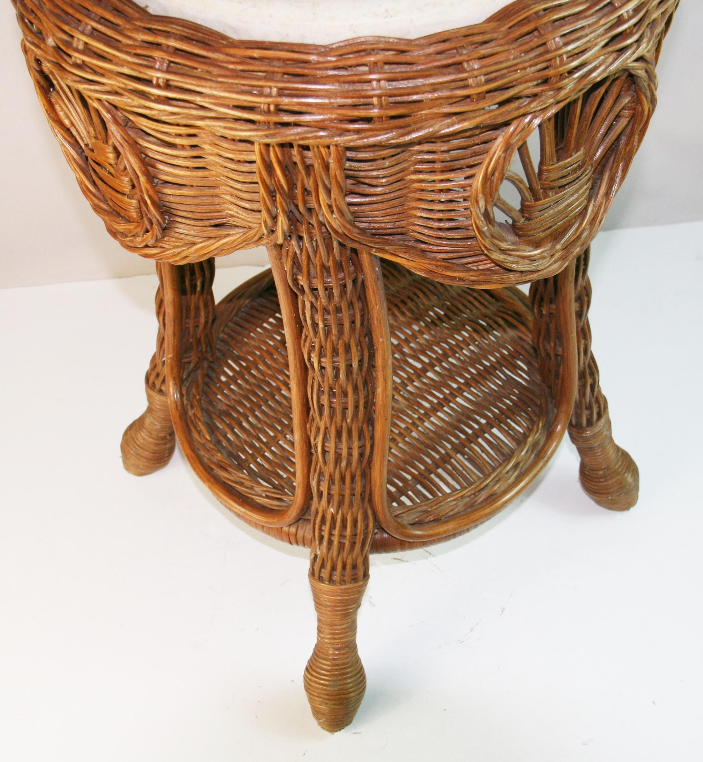 Intricate Rattan and Wicker Side/Center table with Travertine Marble Top For Sale 7