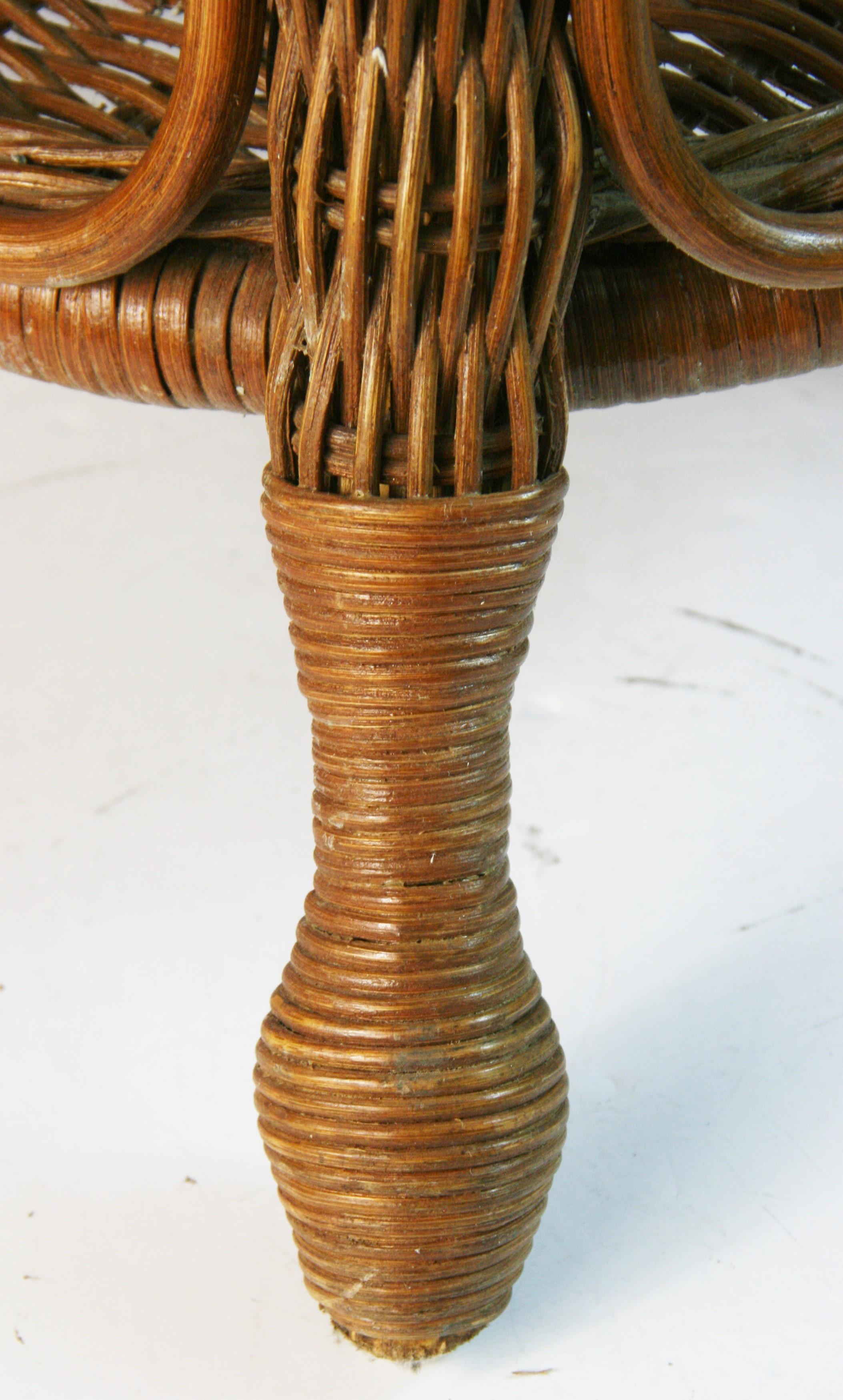 Intricate Rattan and Wicker Side/Center table with Travertine Marble Top For Sale 2