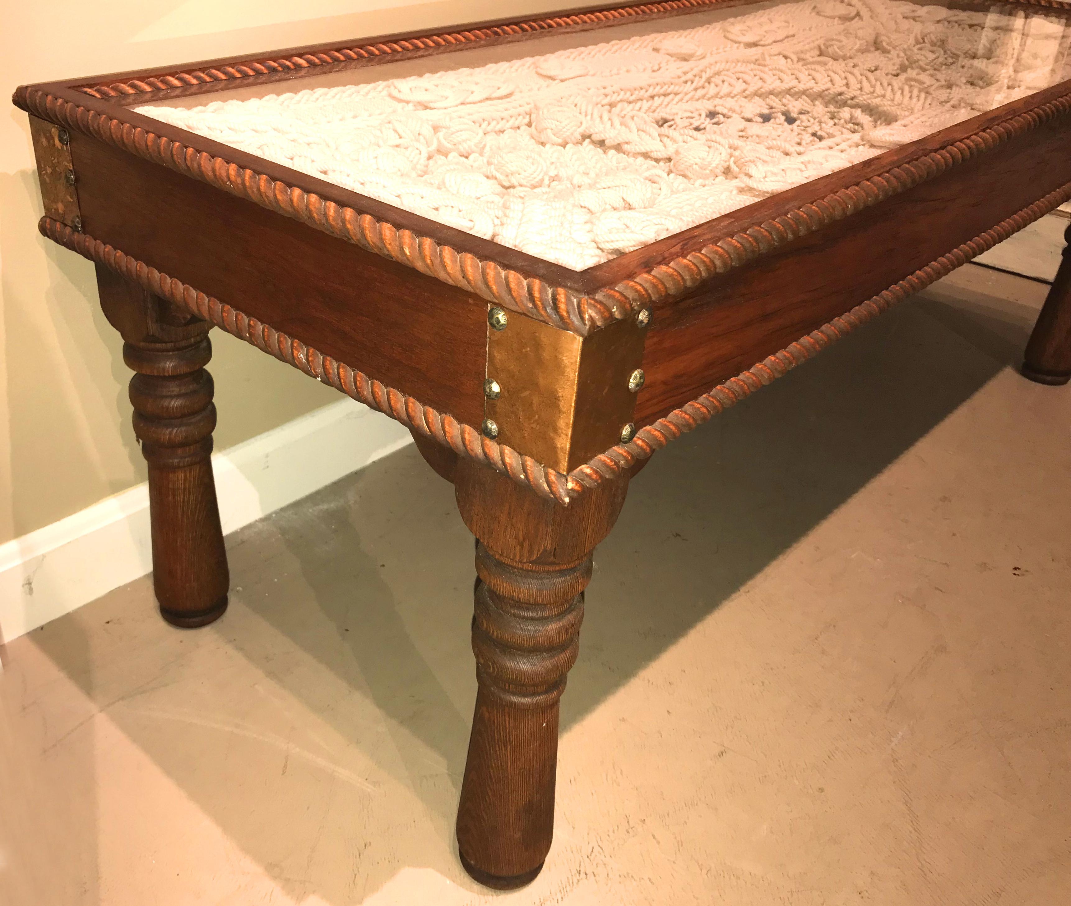Wood Intricate Rope Work Nautical Coffee Table in the Style of Clifford M. Ashley