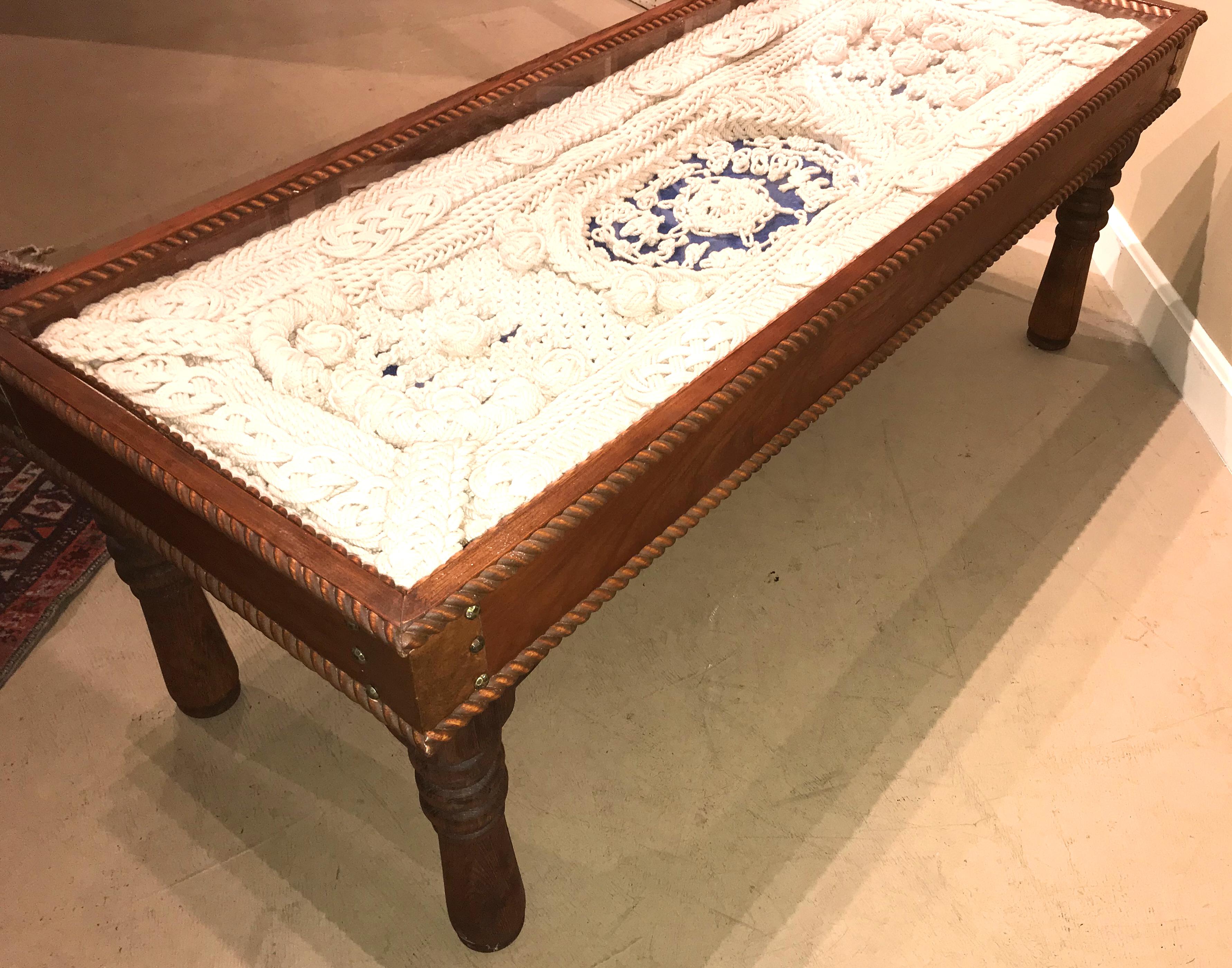 Intricate Rope Work Nautical Coffee Table in the Style of Clifford M. Ashley 2
