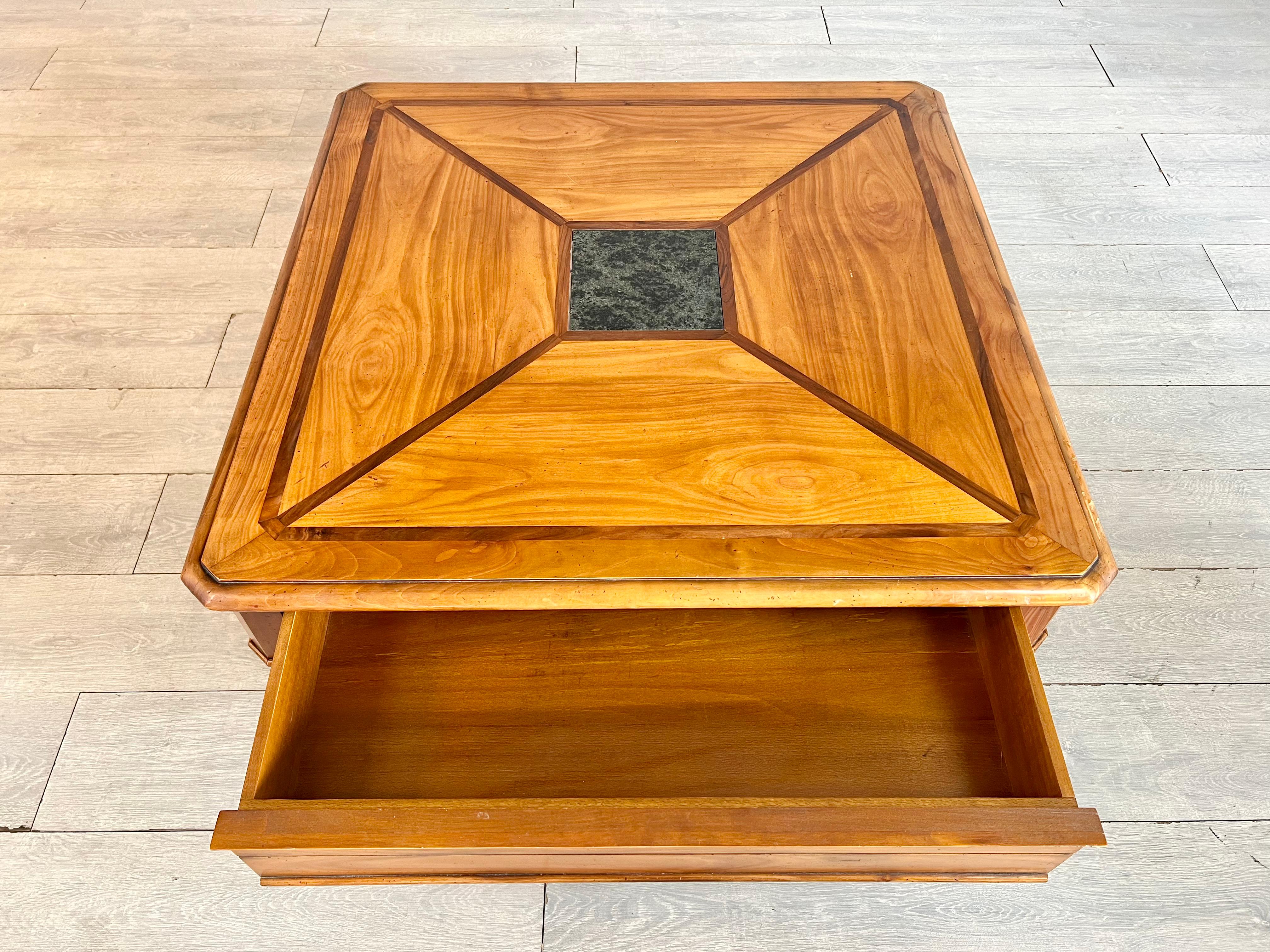 Intricate Swiss Square Coffee Table With Geometric Design and Marble Inlay For Sale 6