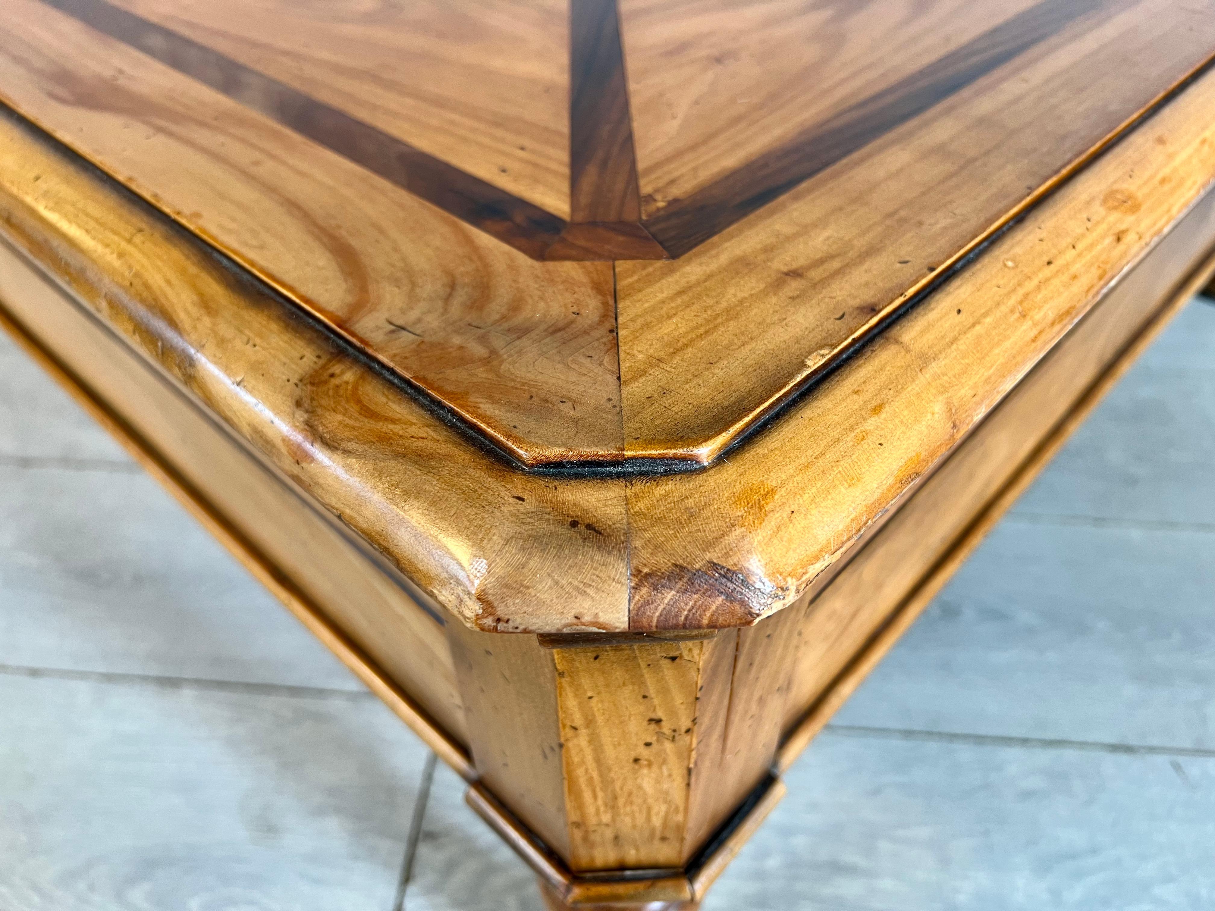 Intricate Swiss Square Coffee Table With Geometric Design and Marble Inlay For Sale 1