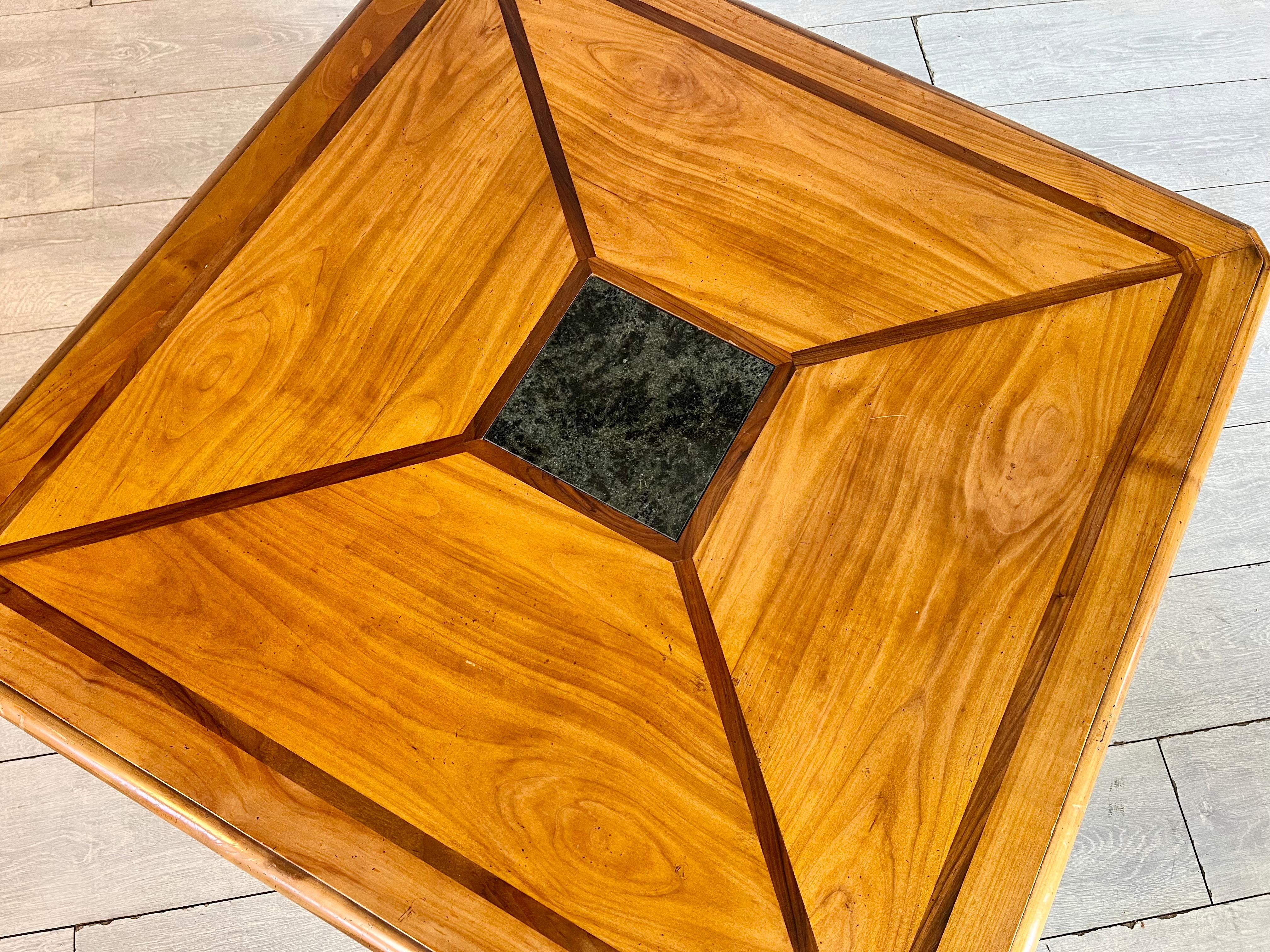 Intricate Swiss Square Coffee Table With Geometric Design and Marble Inlay For Sale 3