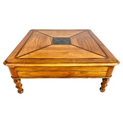 Intricate Swiss Square Coffee Table With Geometric Design and Marble Inlay