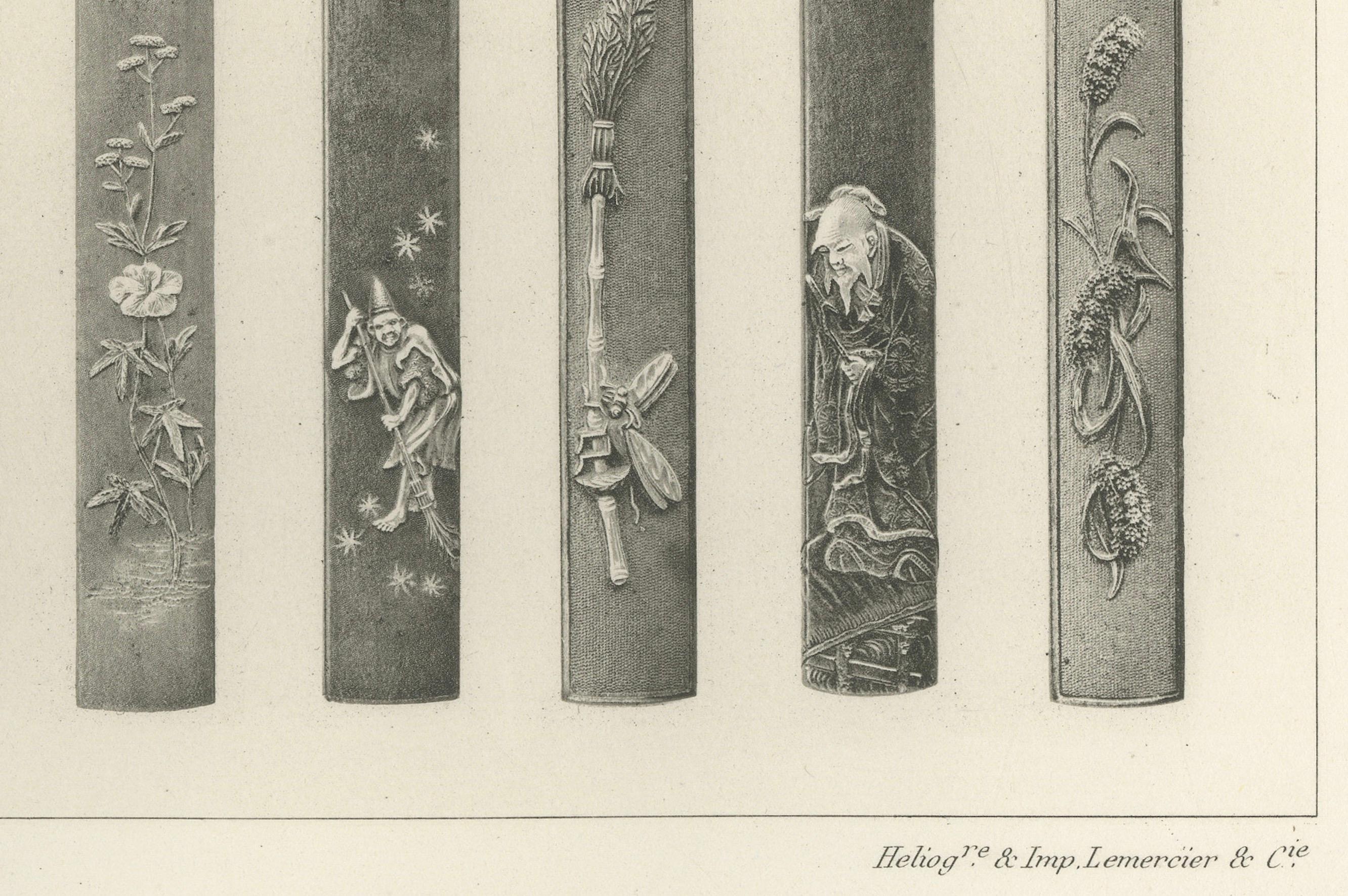 Titel: Komplizierte Schwertgriff-Designs - Tafel VII aus Abschnitt VI von G. A. Audsleys Sammlung dekorativer Kunst

Beschreibung: Tafel VII aus Sektion VI von G. A. Audsleys außergewöhnlicher Serie dekorativer Kunst zeigt eine Reihe kompliziert