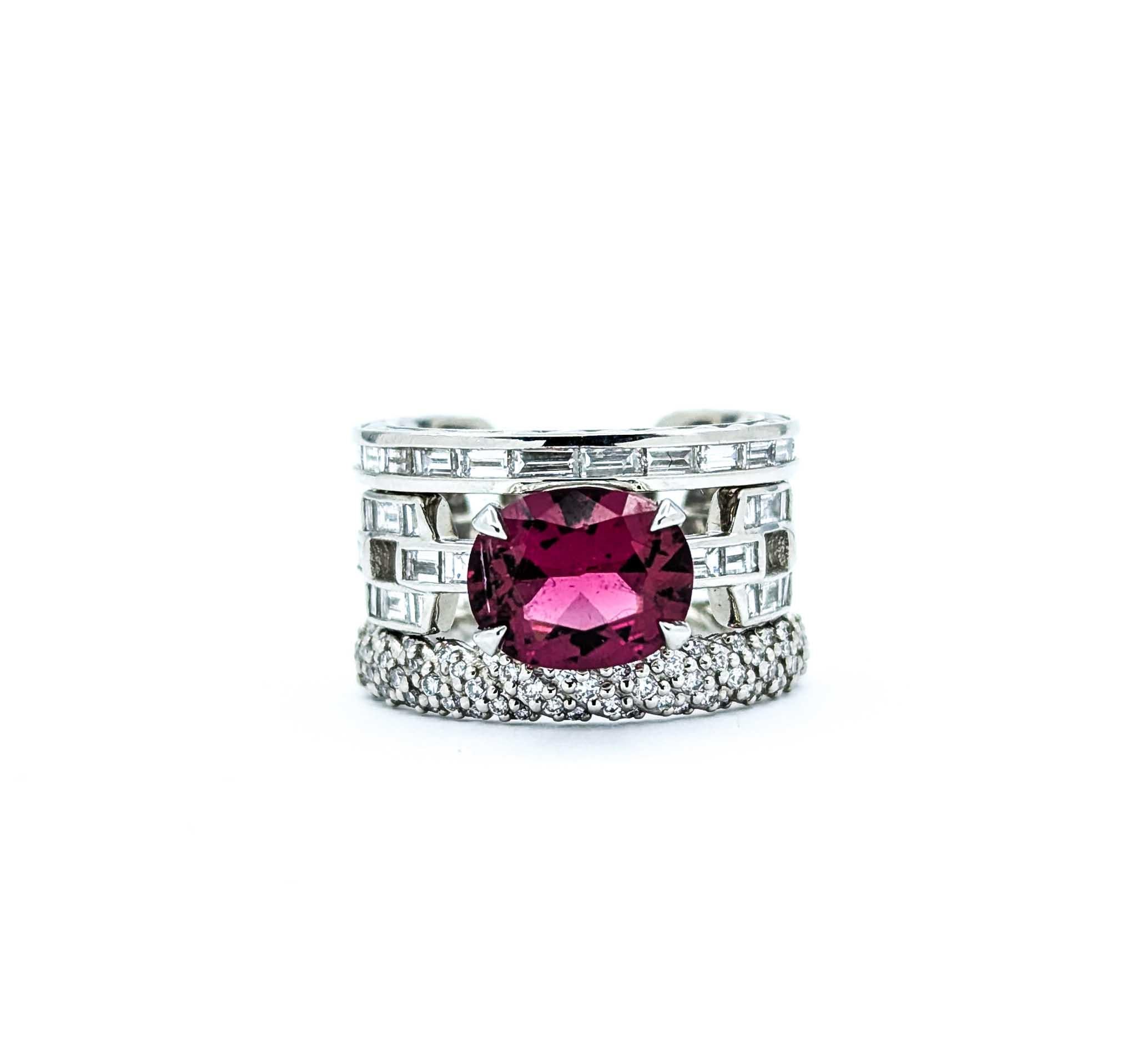 Intricate Tourmaline & Diamond Ring in Platinum For Sale 5