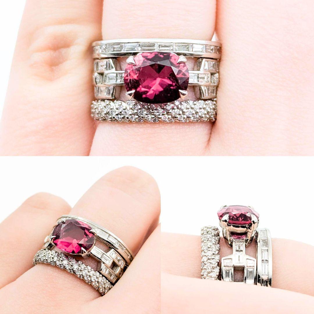 Intricate Tourmaline & Diamond Ring in Platinum
Introducing this extraordinary 900pt Pave Cable & Channel Set Tourmaline Ring. This stunning piece showcases a whopping 2.34ctw Diamonds and a 2.01ct Rubellite Tourmaline. The brilliant diamonds are of