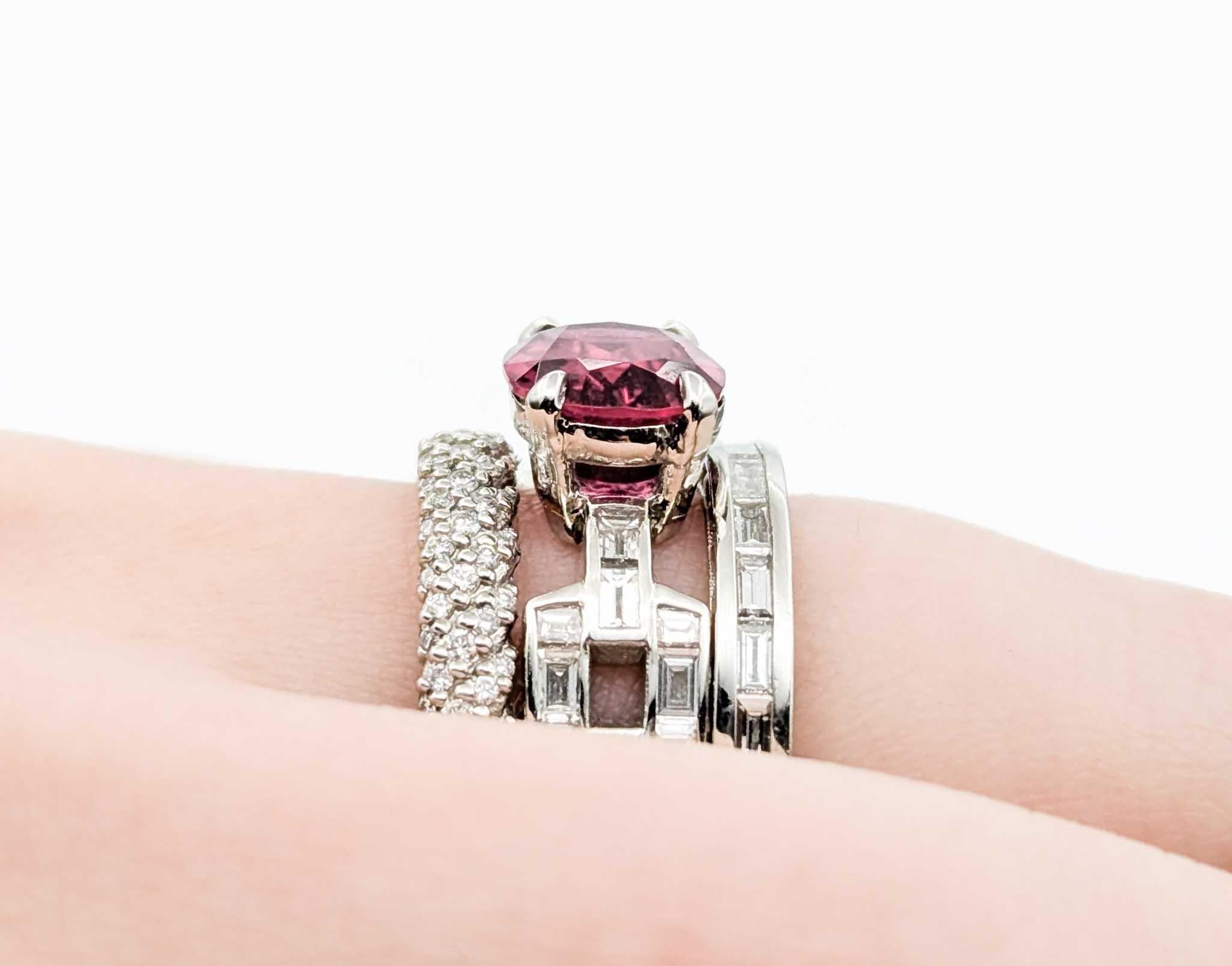 Contemporary Intricate Tourmaline & Diamond Ring in Platinum For Sale