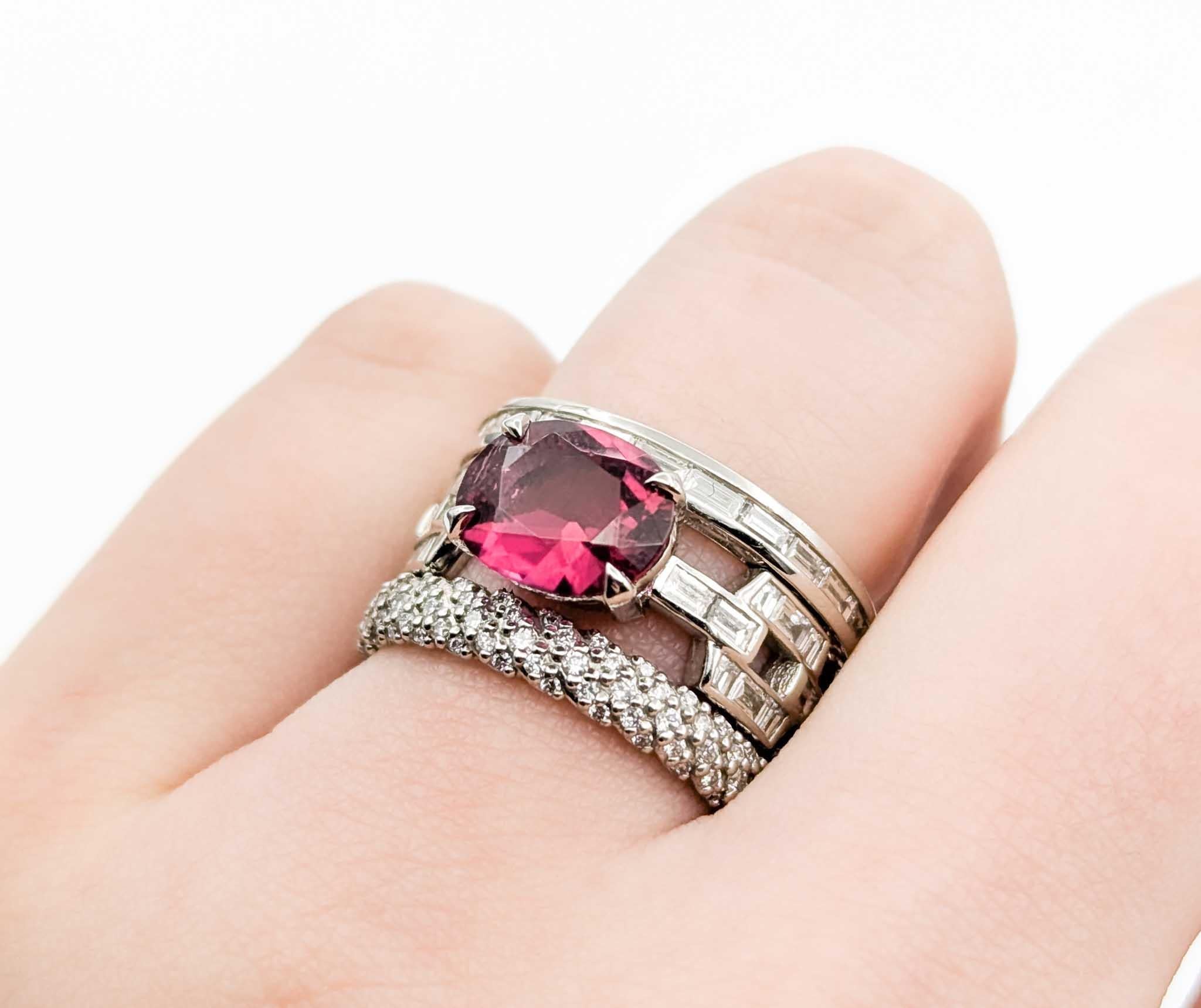 Oval Cut Intricate Tourmaline & Diamond Ring in Platinum For Sale