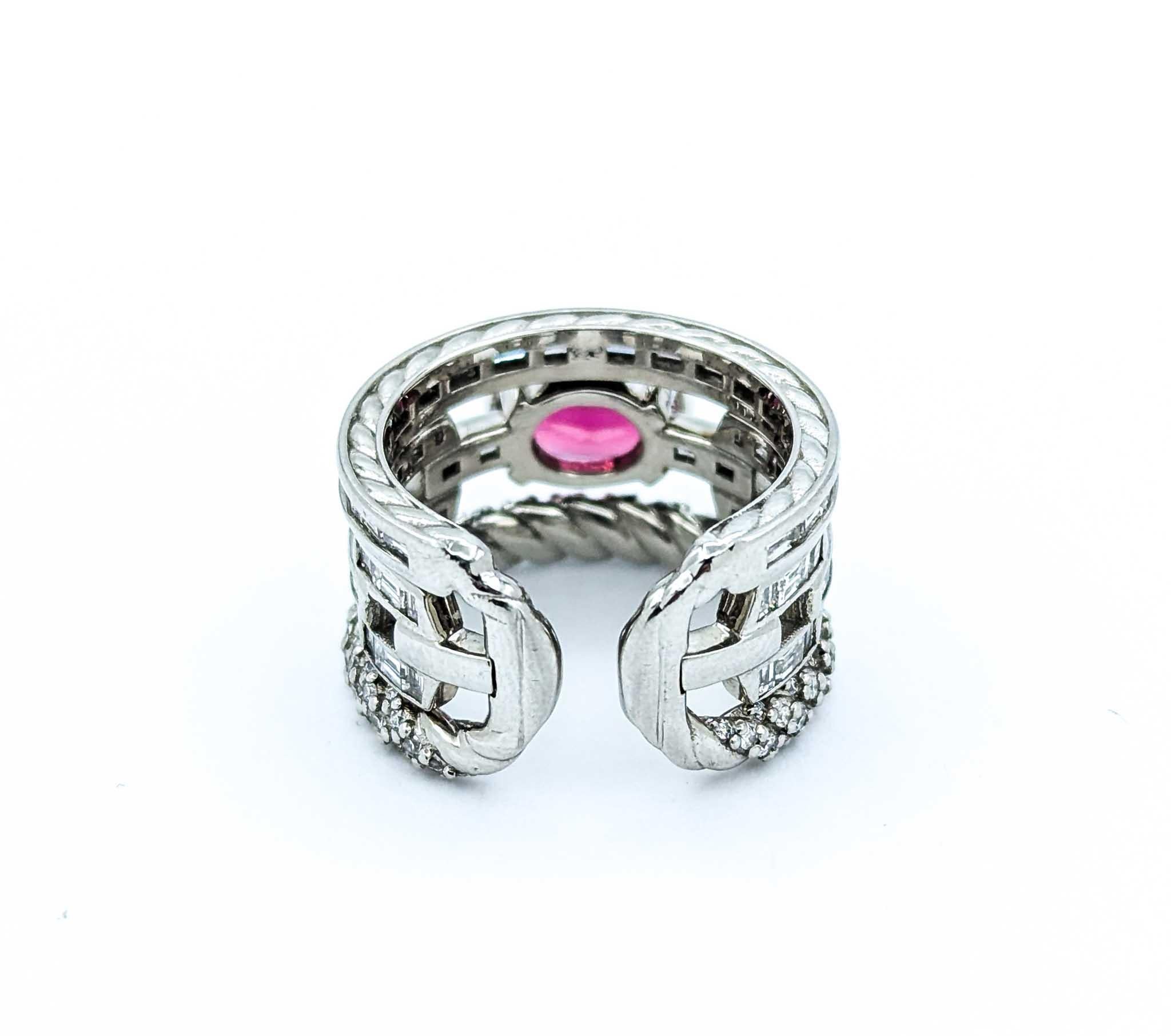 Women's Intricate Tourmaline & Diamond Ring in Platinum For Sale