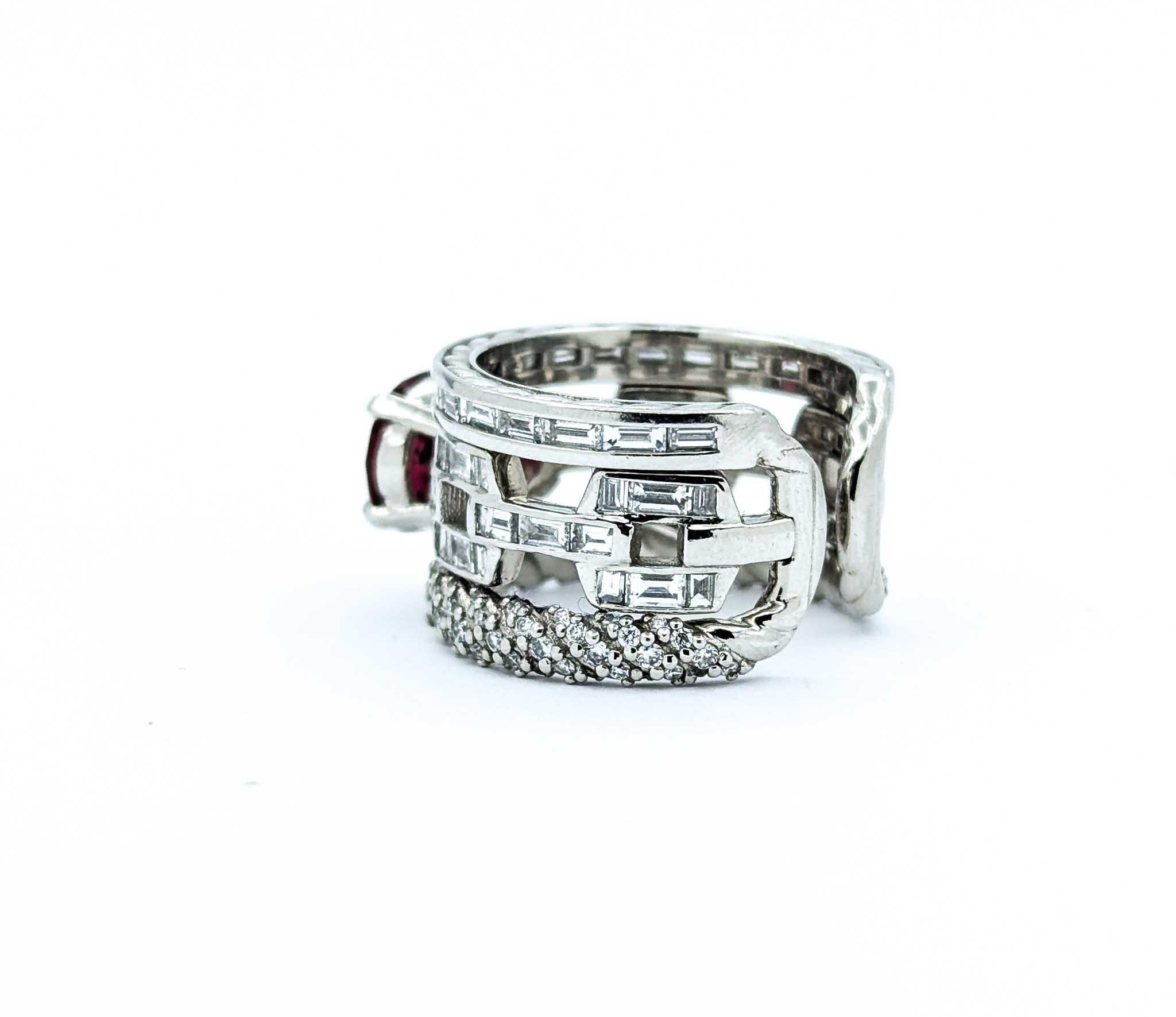 Intricate Tourmaline & Diamond Ring in Platinum For Sale 1
