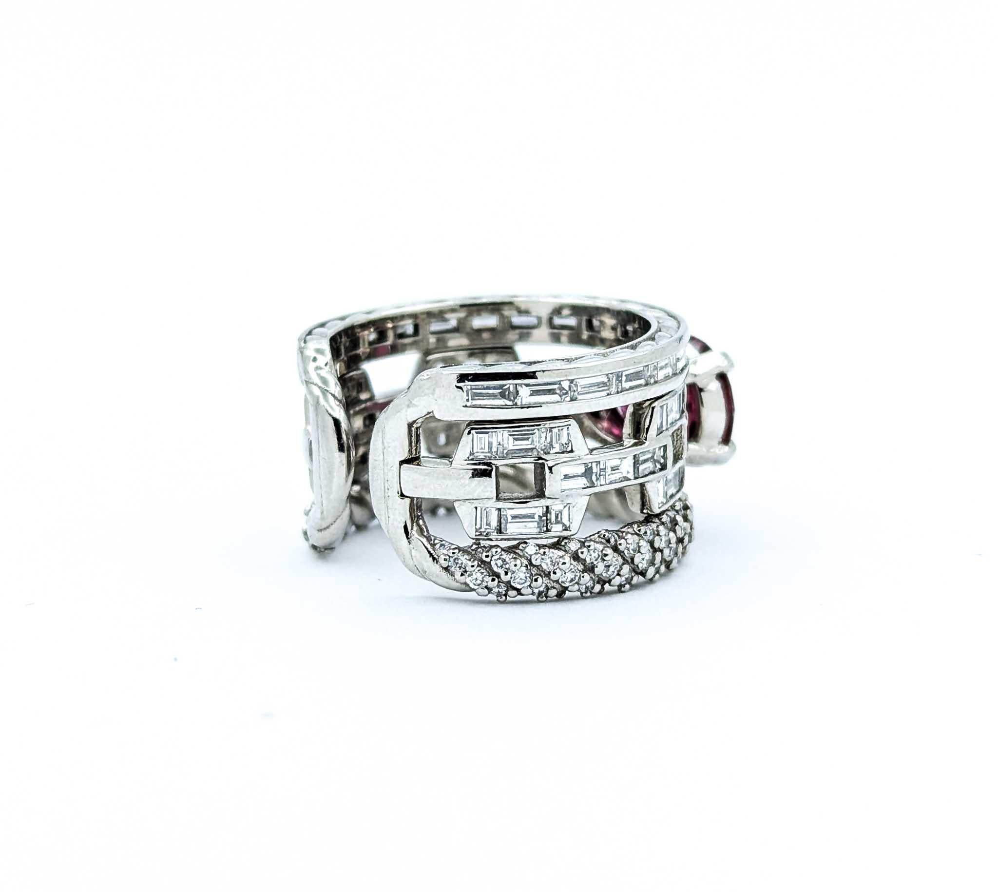 Intricate Tourmaline & Diamond Ring in Platinum For Sale 2