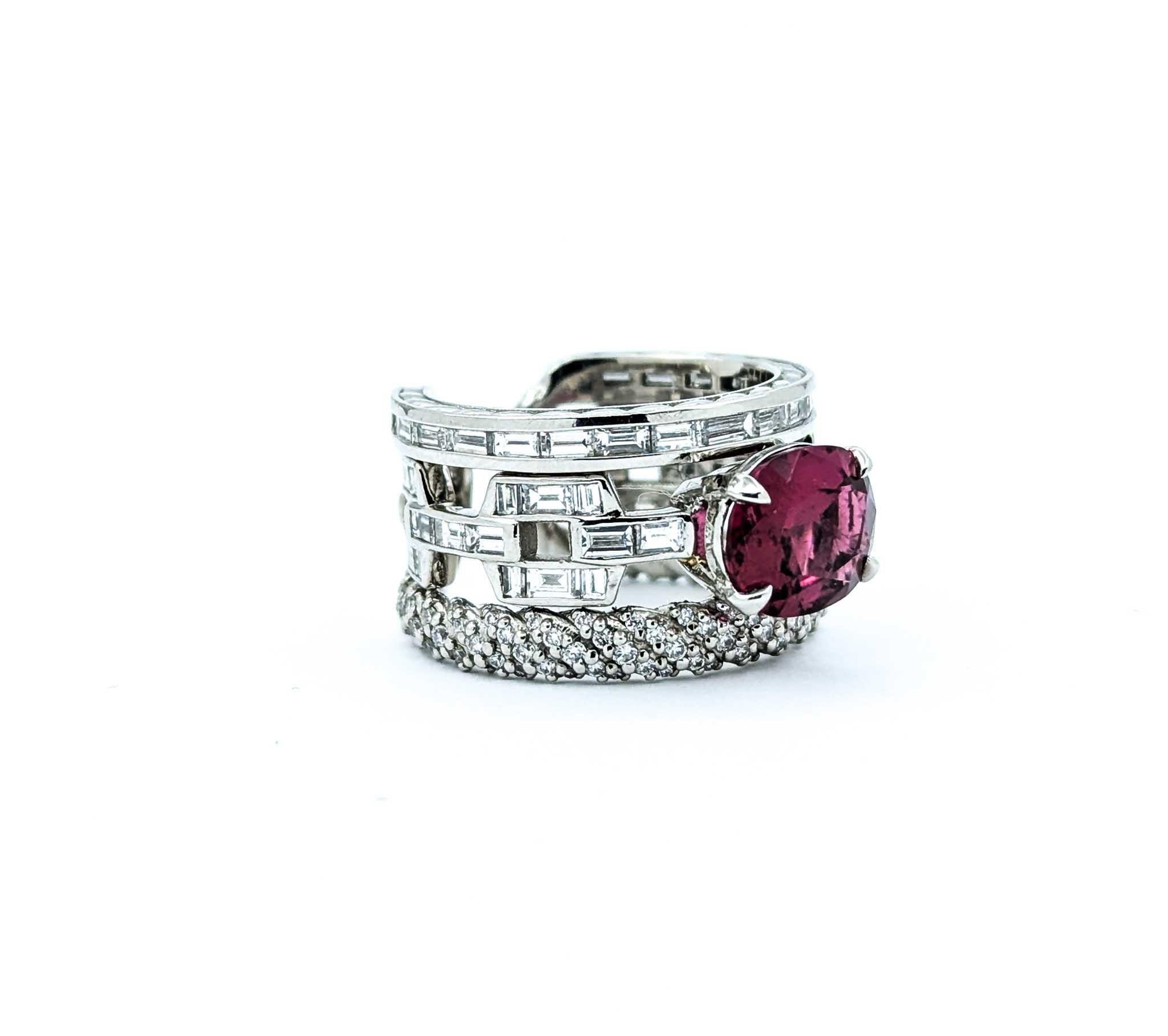 Intricate Tourmaline & Diamond Ring in Platinum For Sale 3