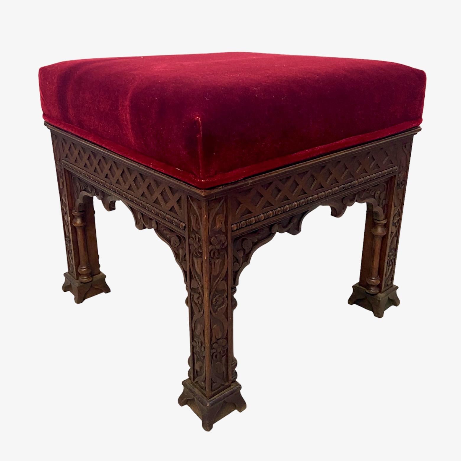 Velvet intricate victorian, arts and crafts moorish style stool, possibly Liberty For Sale