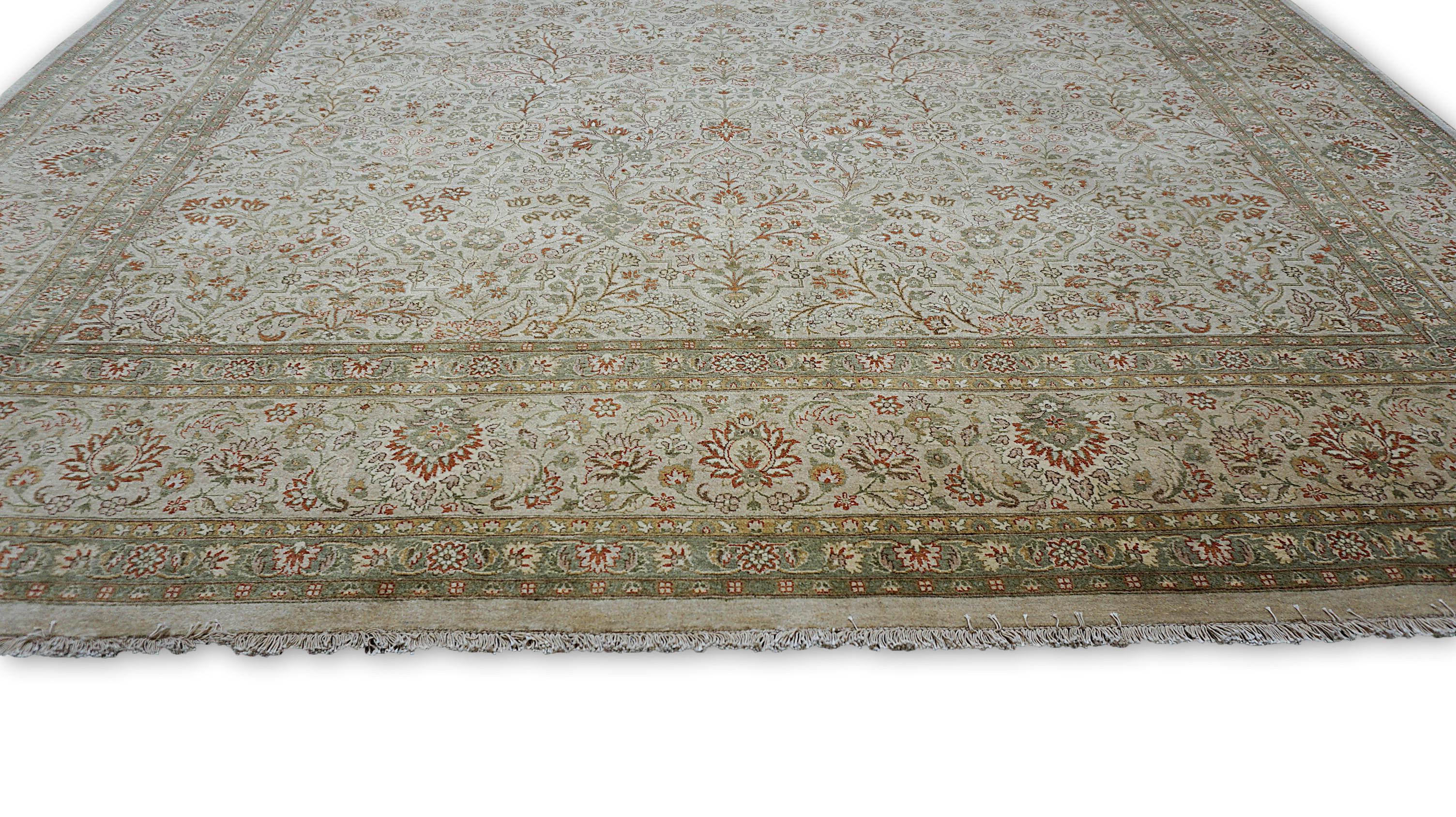 Victorien Ziegler Sultanabad à motif complexe vert  Tapis de laine 10'x14' en vente