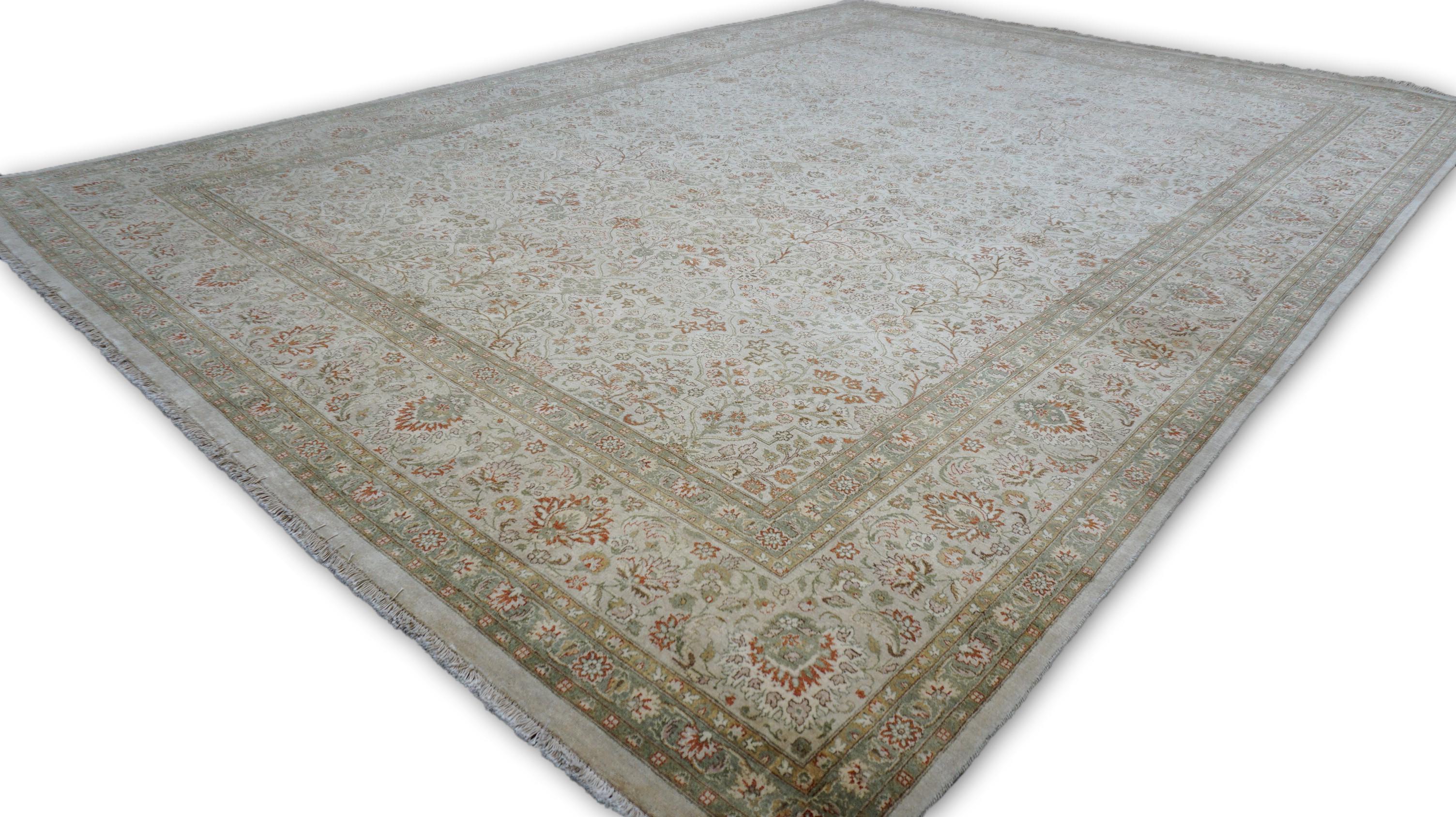 Noué à la main Ziegler Sultanabad à motif complexe vert  Tapis de laine 10'x14' en vente