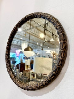 Intricately Bronzed Iron Round Wall Mirror