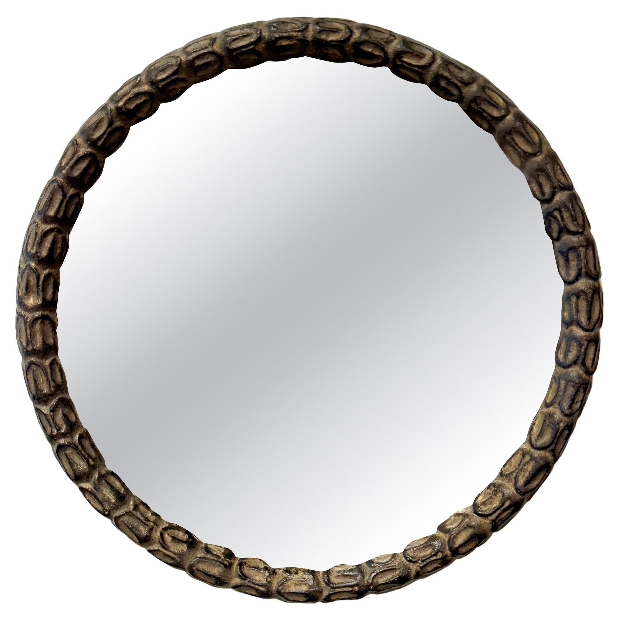 Intricately Bronzed Iron Round Wall Mirror im Angebot