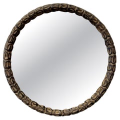 Intricately Bronzed Iron Round Wall Mirror
