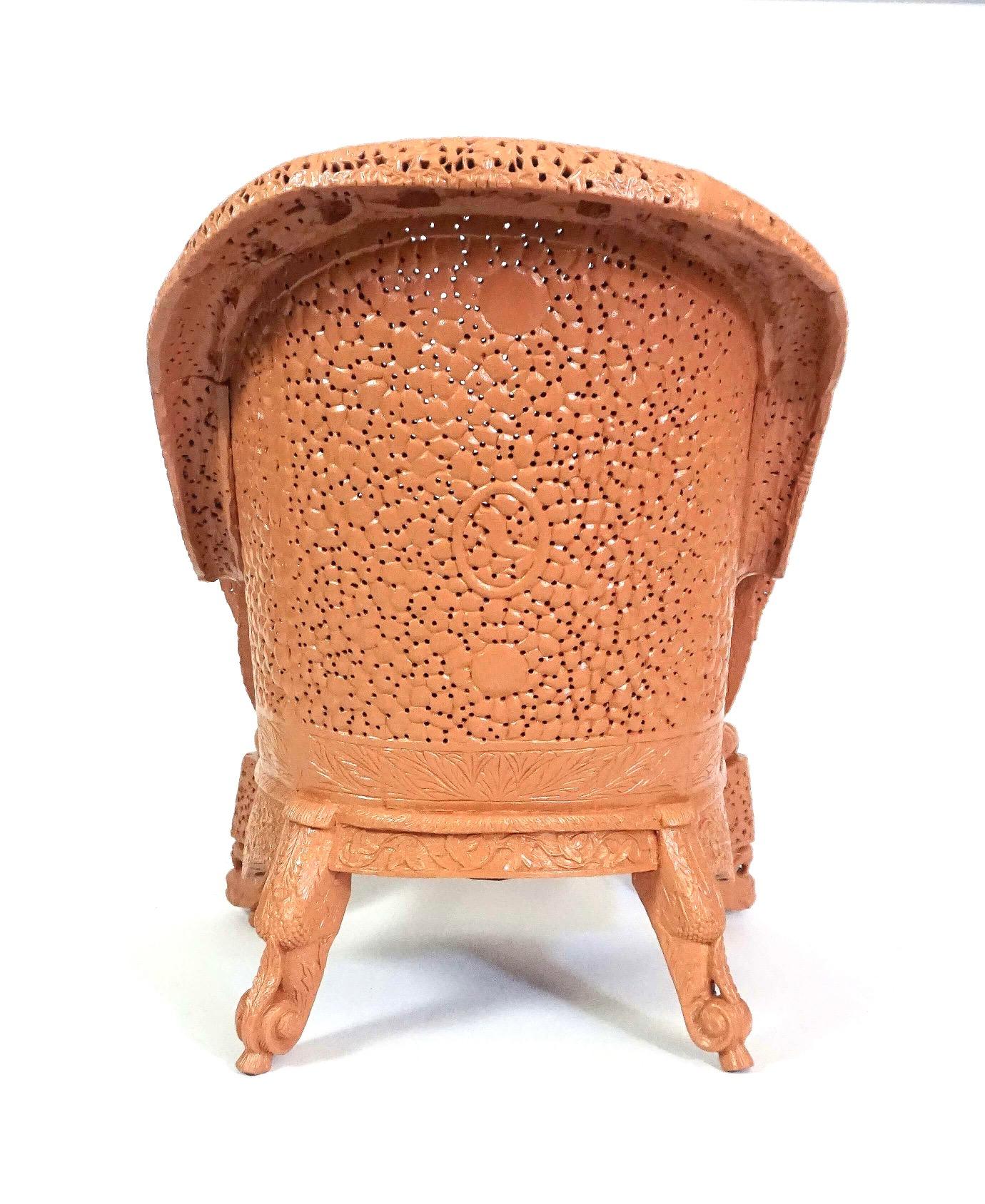 Anglo-Burmese Intricately Carved and Painted Teak Armchair, circa 1880 For Sale 8