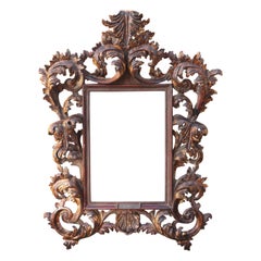 Antique Intricately Carved and Polychrome Florentine Frame, 19th Century