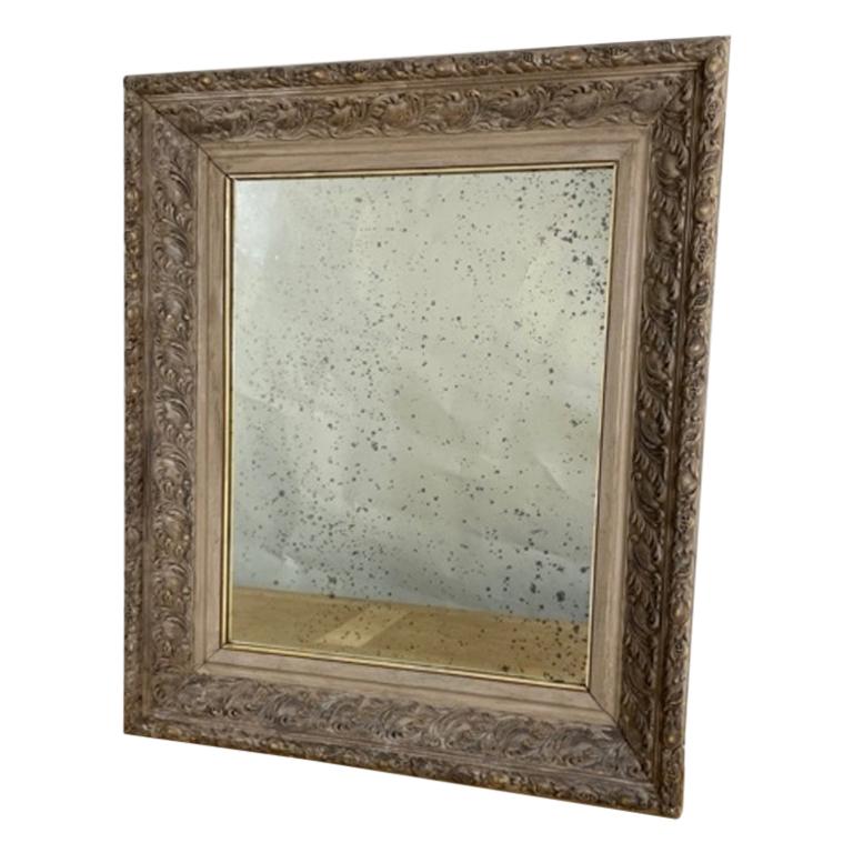 Intricately-Carved Antique Belgian Oak Frame with New Mirror